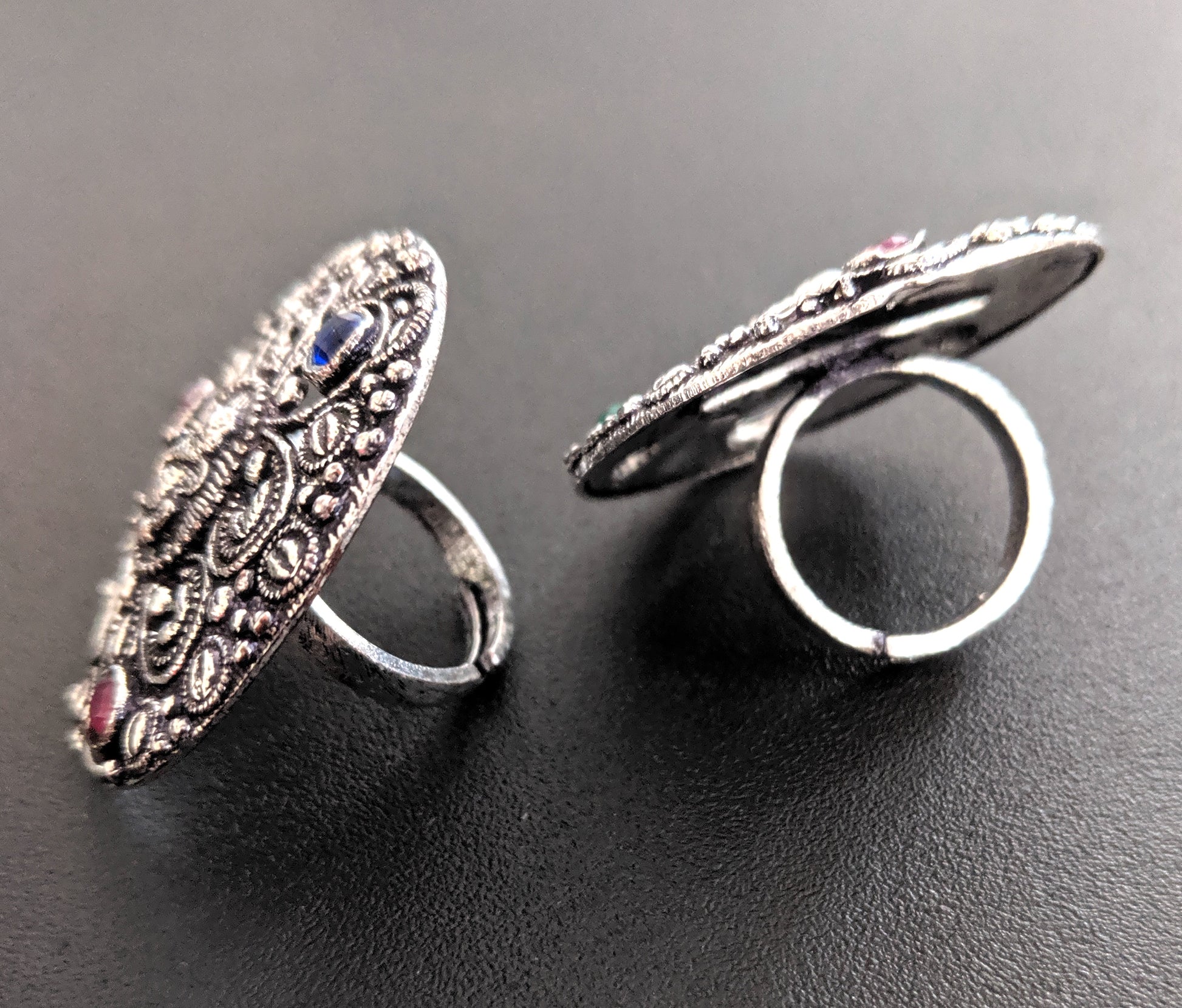 Oxidized Lord Ganesha round Adjustable Finger ring - Simpliful