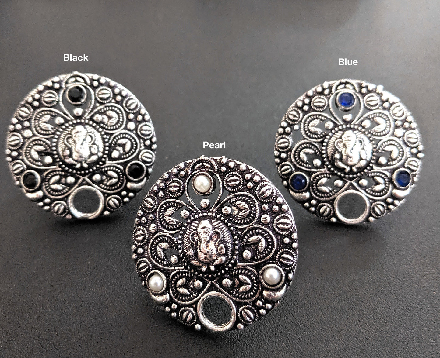 Oxidized Lord Ganesha round Adjustable Finger ring - Simpliful