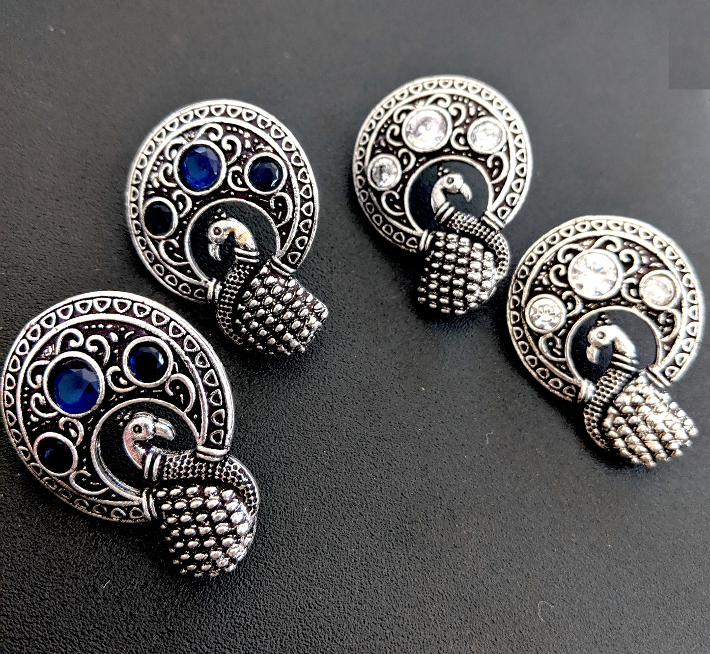 Oxidized Peacock large stud earrings - Simpliful