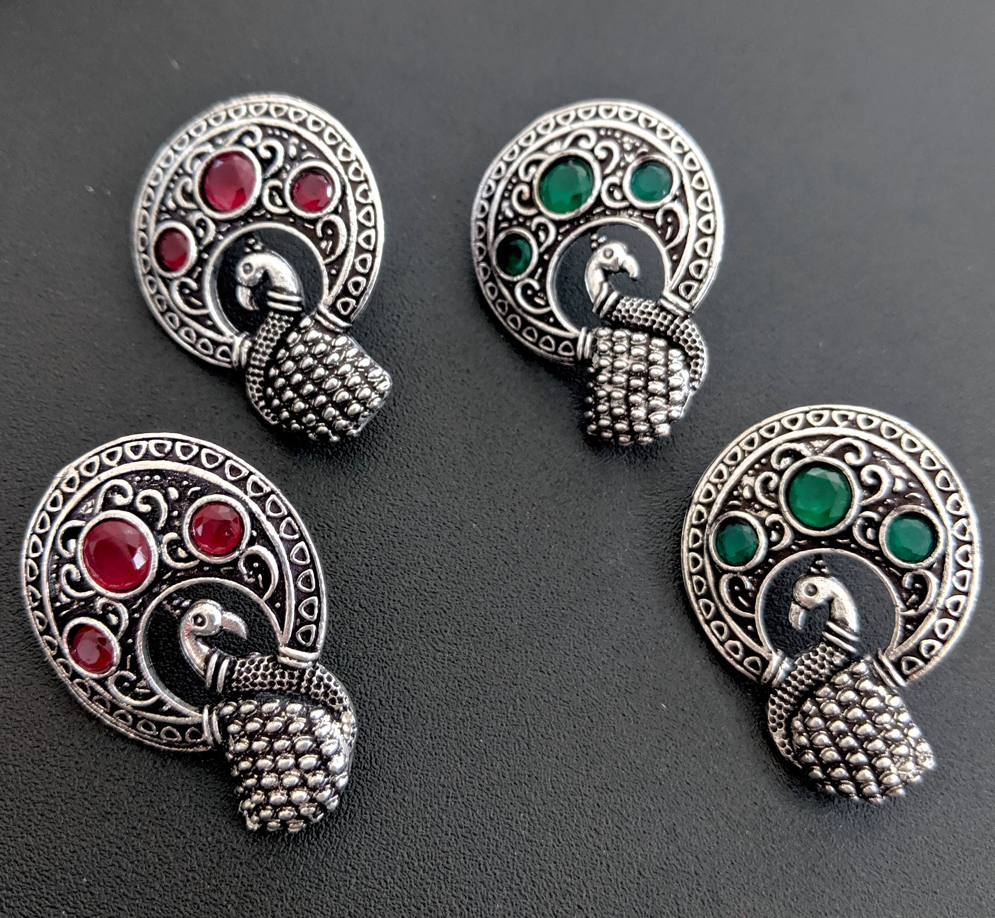 Oxidized Peacock large stud earrings - Simpliful