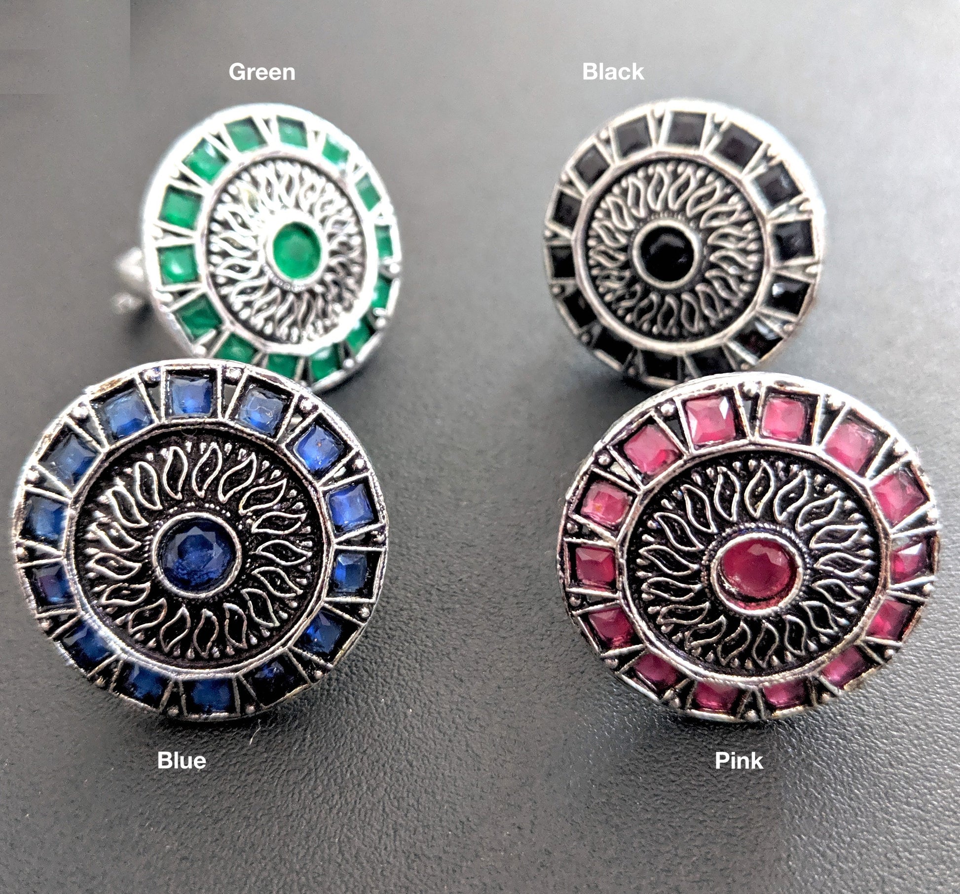 Oxidized square colored stone round Adjustable Finger rings - Simpliful