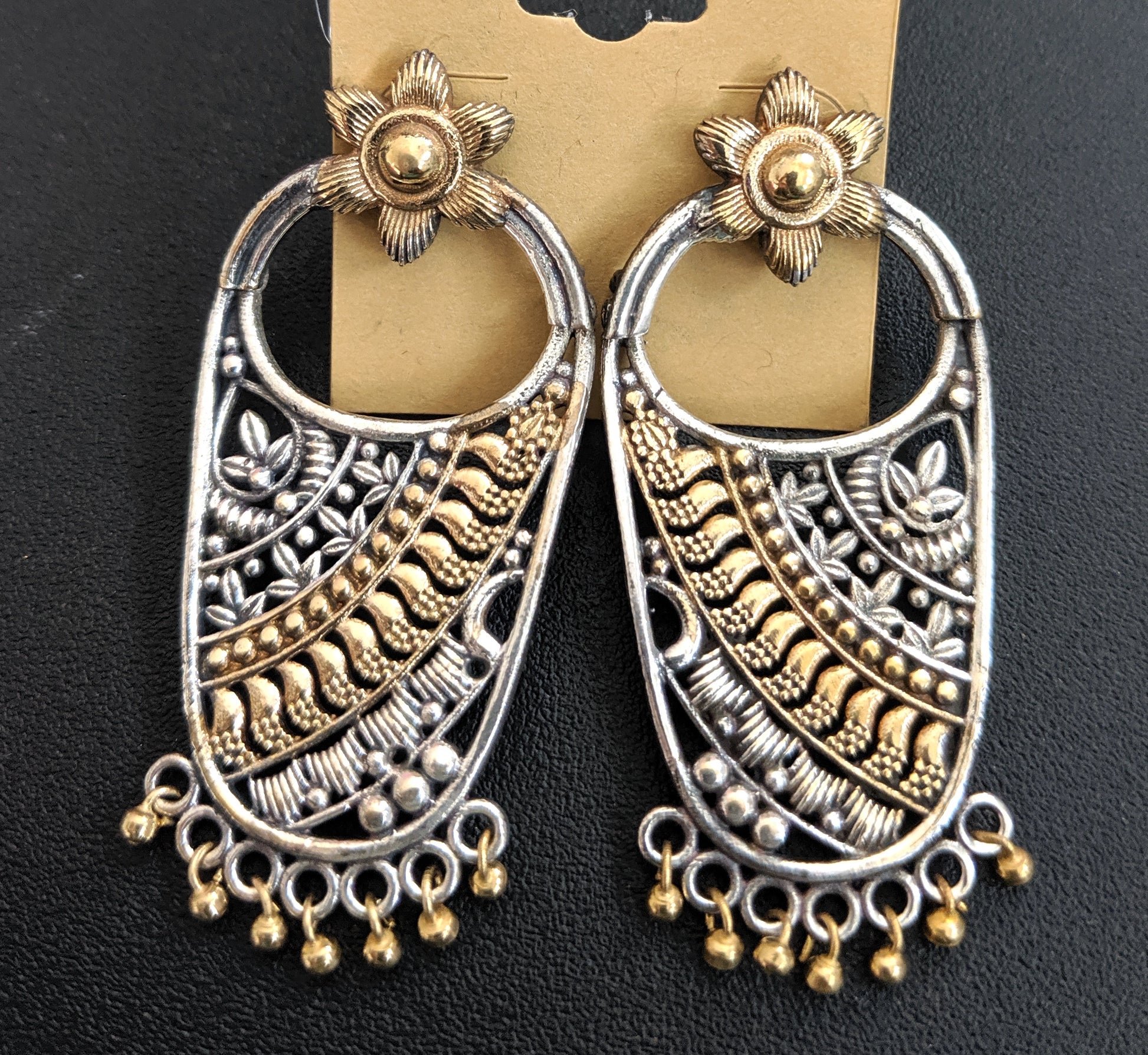 Dual tone oxidized silver designer earrings - Simpliful
