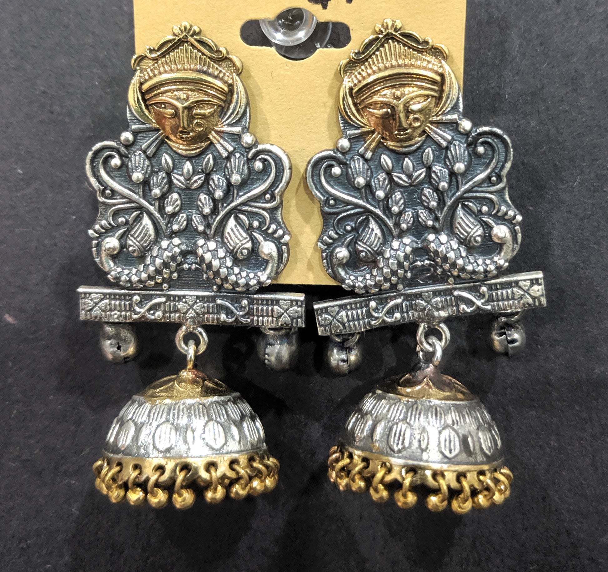 Goddess Durga Dual tone oxidized jhumka Earrings - Simpliful