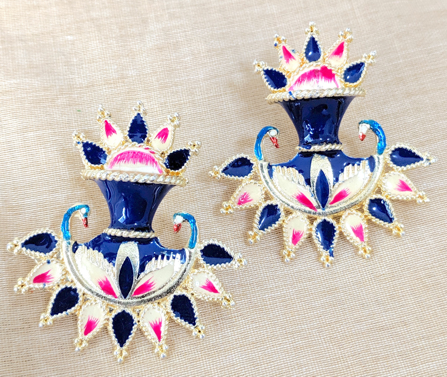Large dual peacock enamel stud earrings - Simpliful