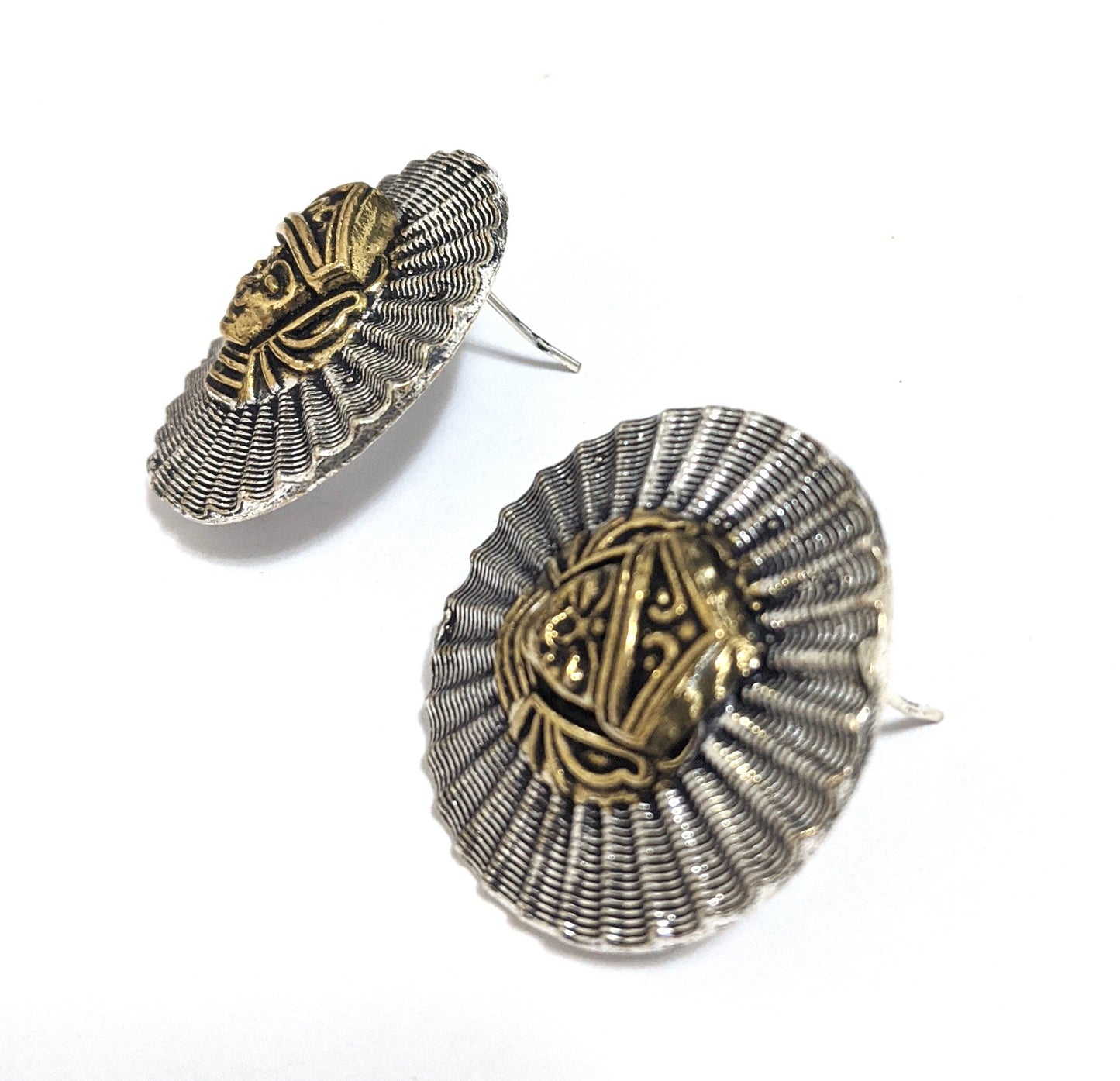 Goddess Durga 2 tone Oxidized Large Stud Earrings