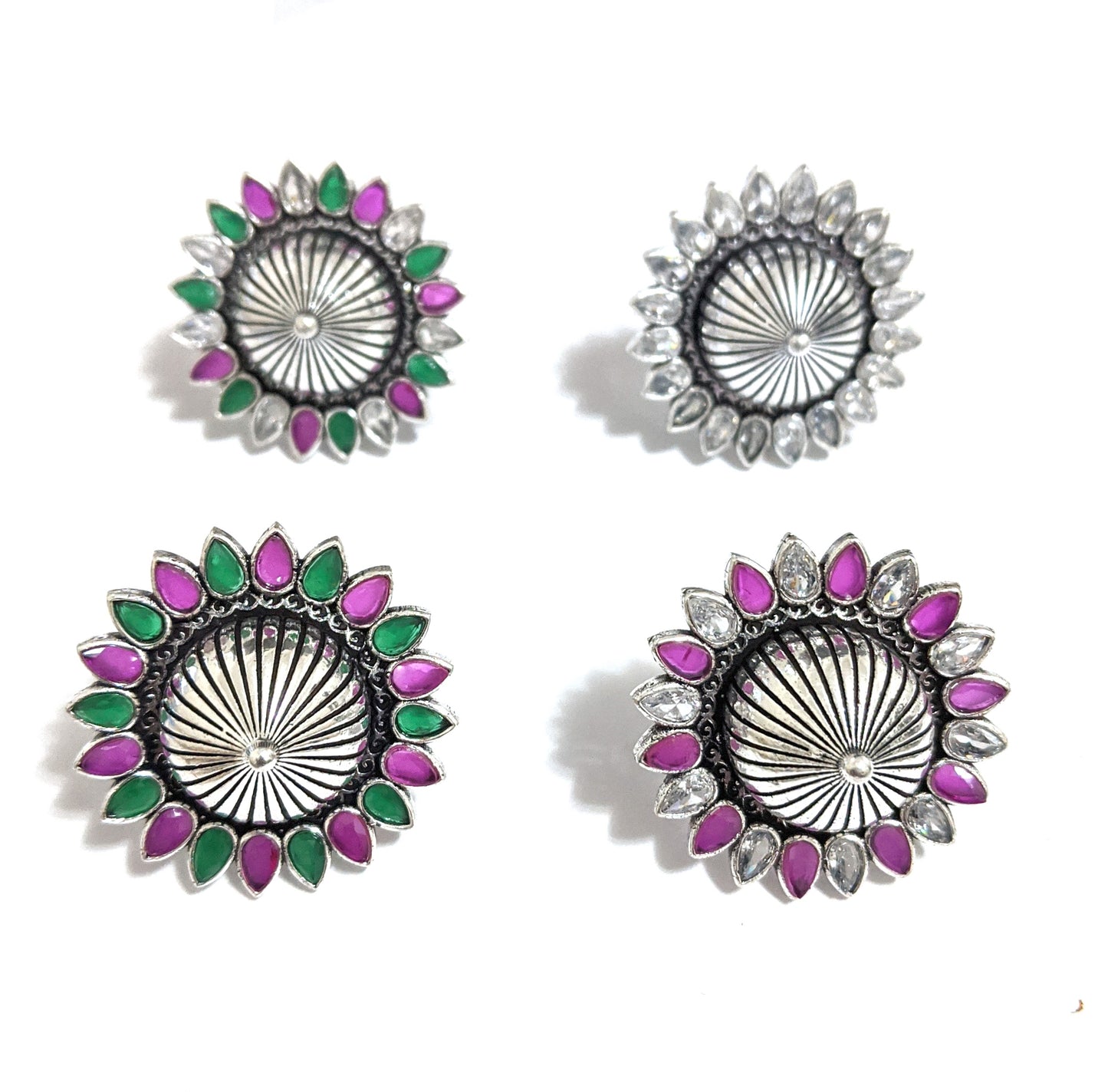 Oxidized silver flower with projected center design adjustable Finger ring - Simpliful