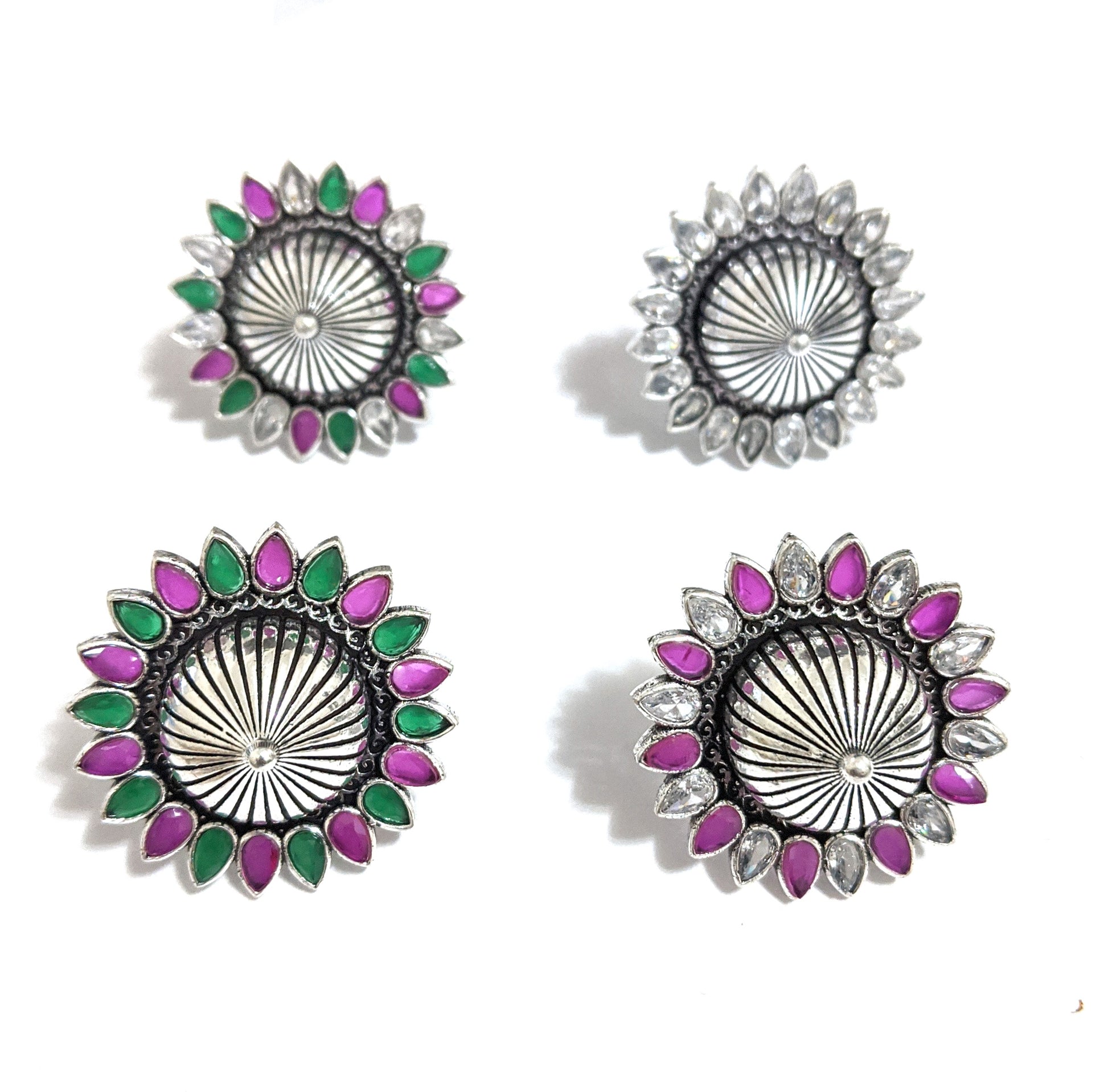 Oxidized silver flower with projected center design adjustable Finger ring - Simpliful