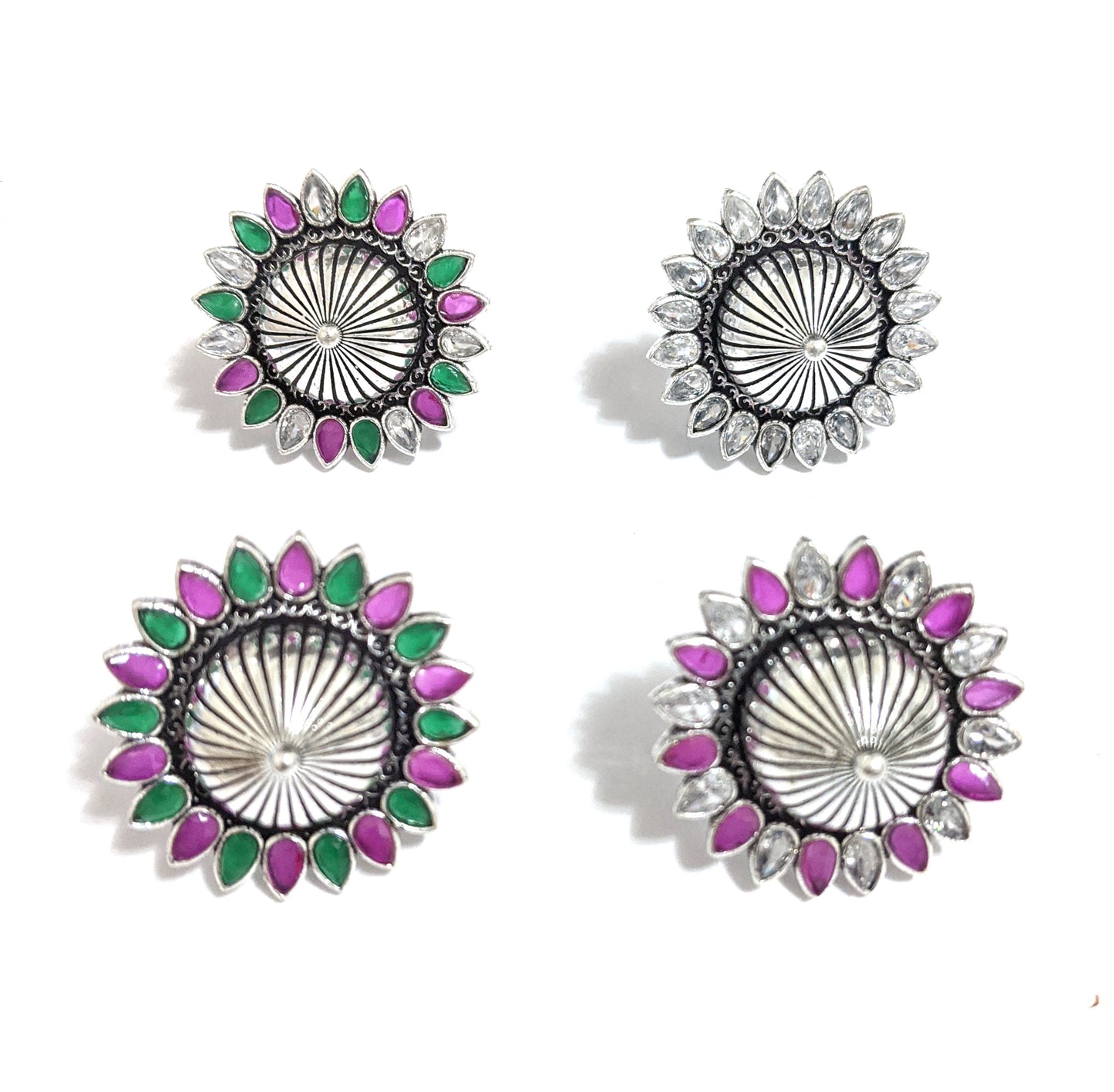 Oxidized silver flower with projected center design adjustable Finger ring - Simpliful