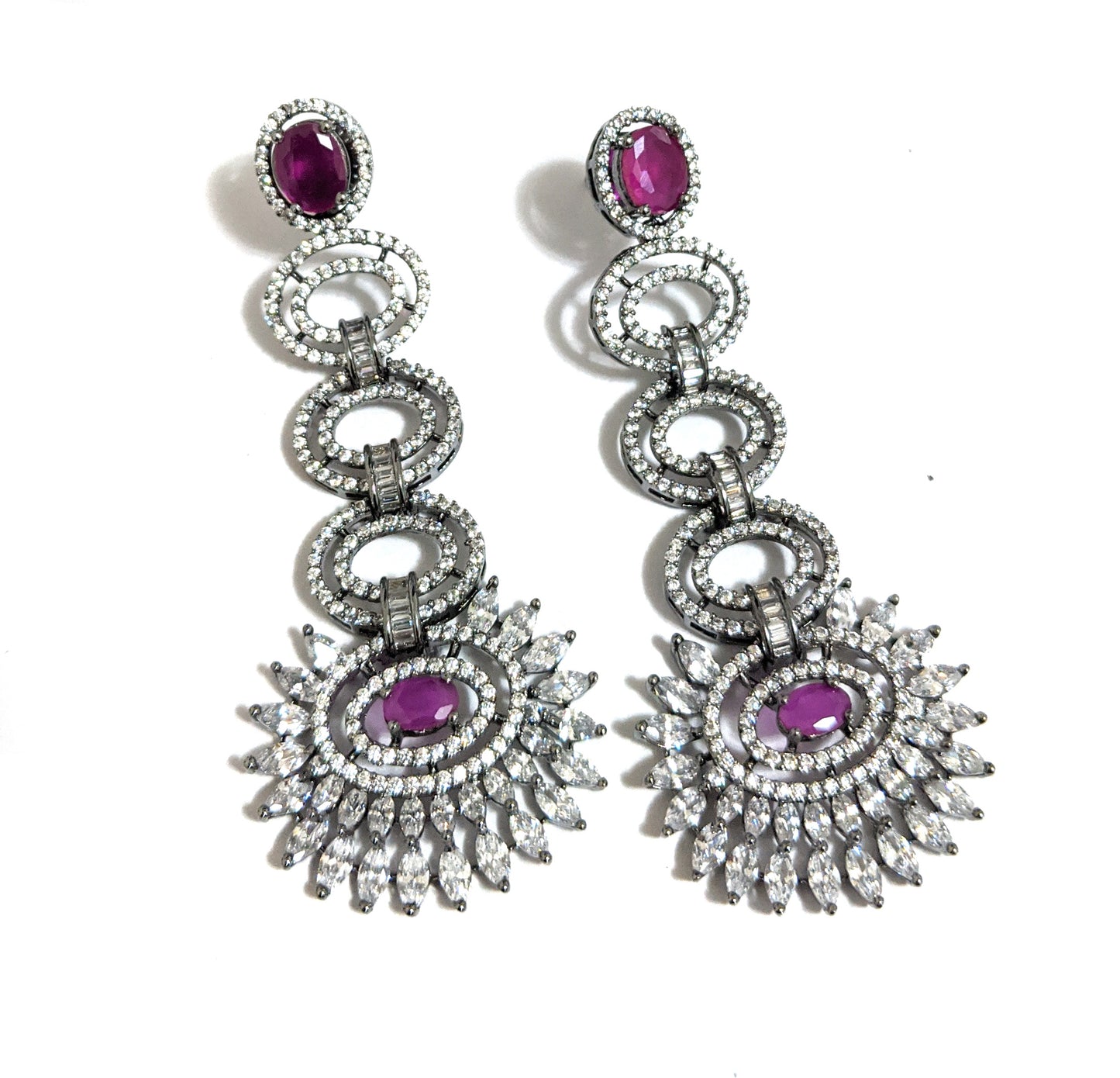 Black rhodium plated designer multiple oval linked CZ earrings - Simpliful