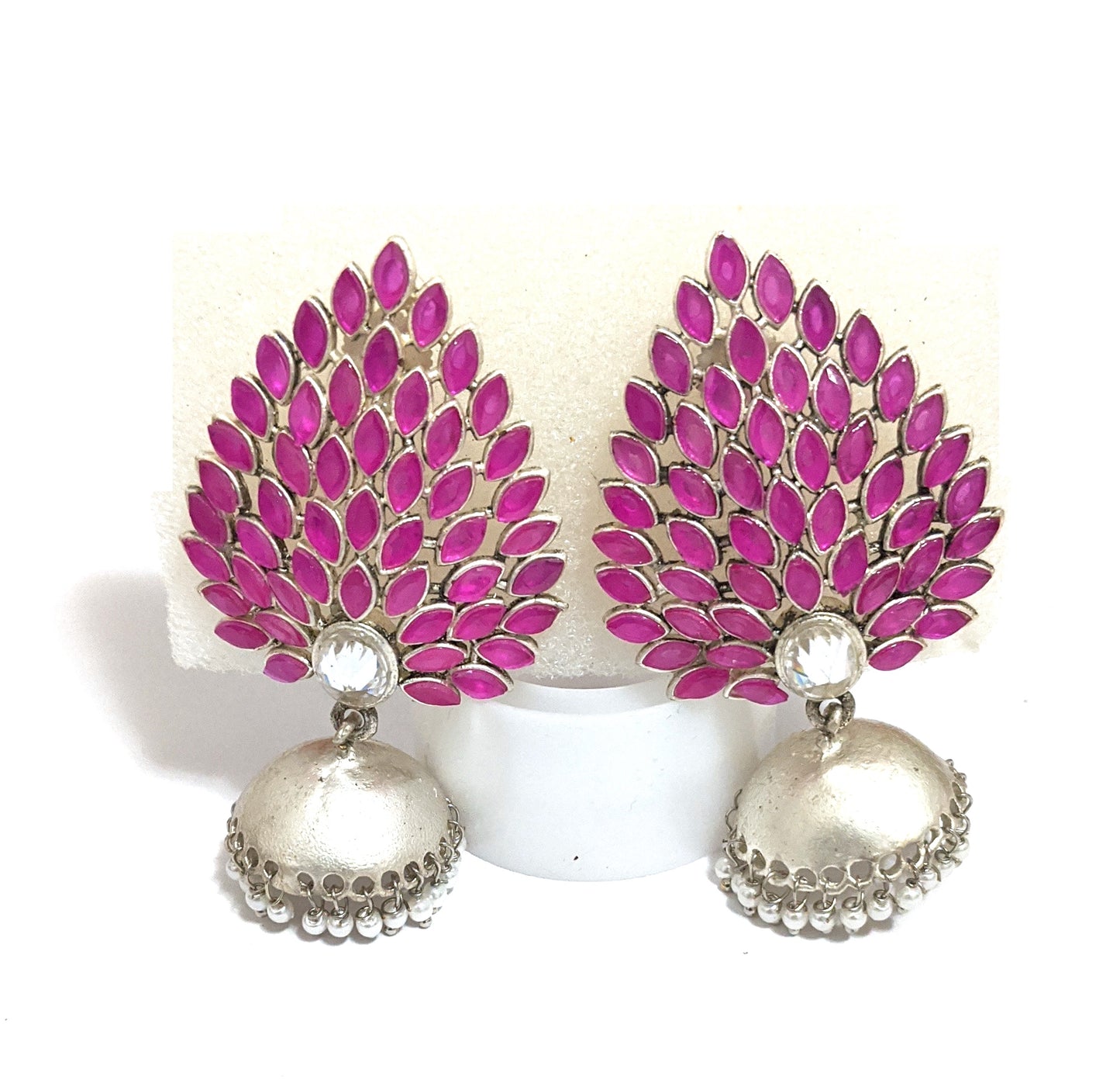 Silver Rhodium plated Designer Jhumka Earrings - Simpliful