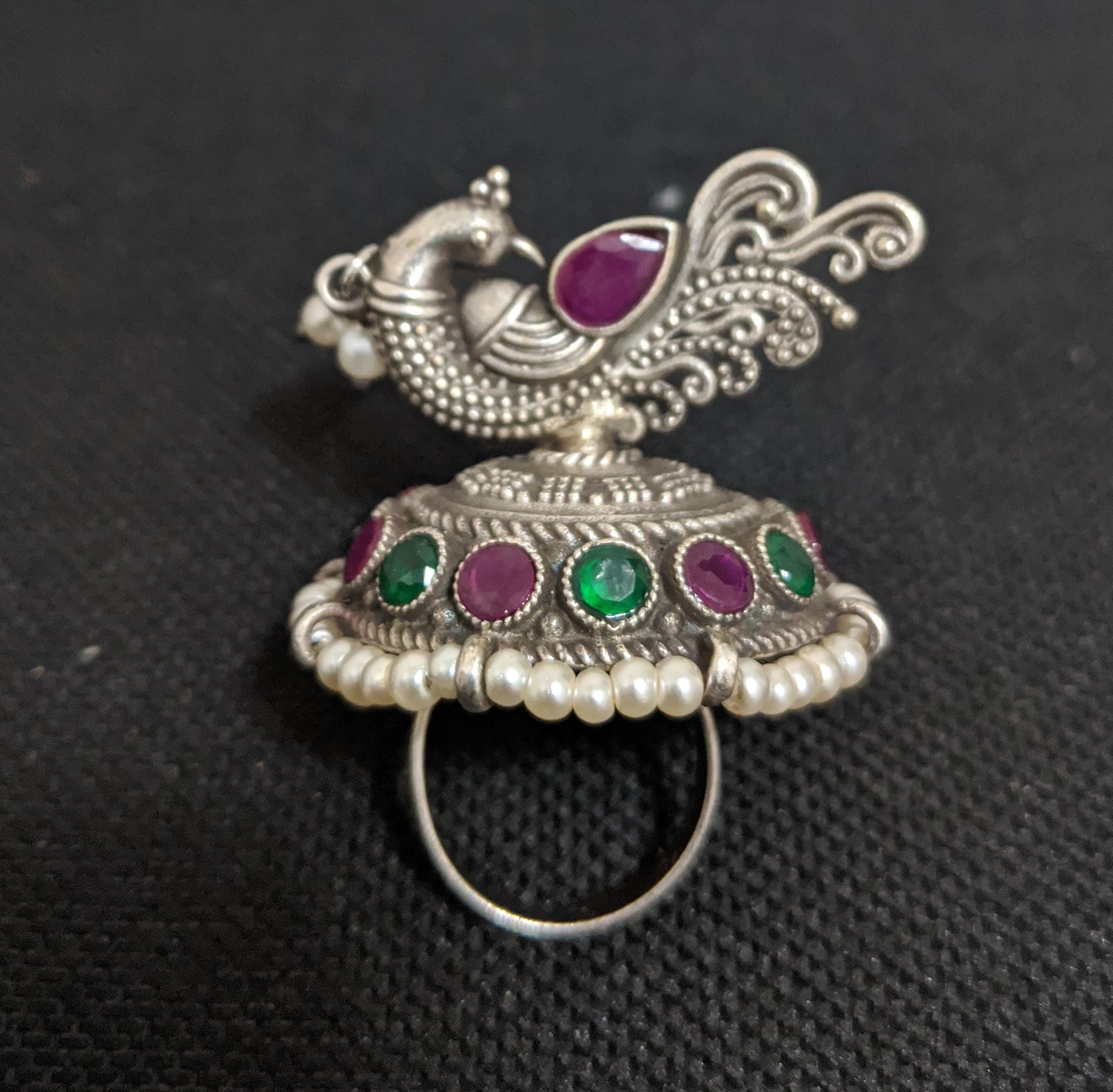 Oxidized silver Peacock standing adjustable Finger ring - Simpliful