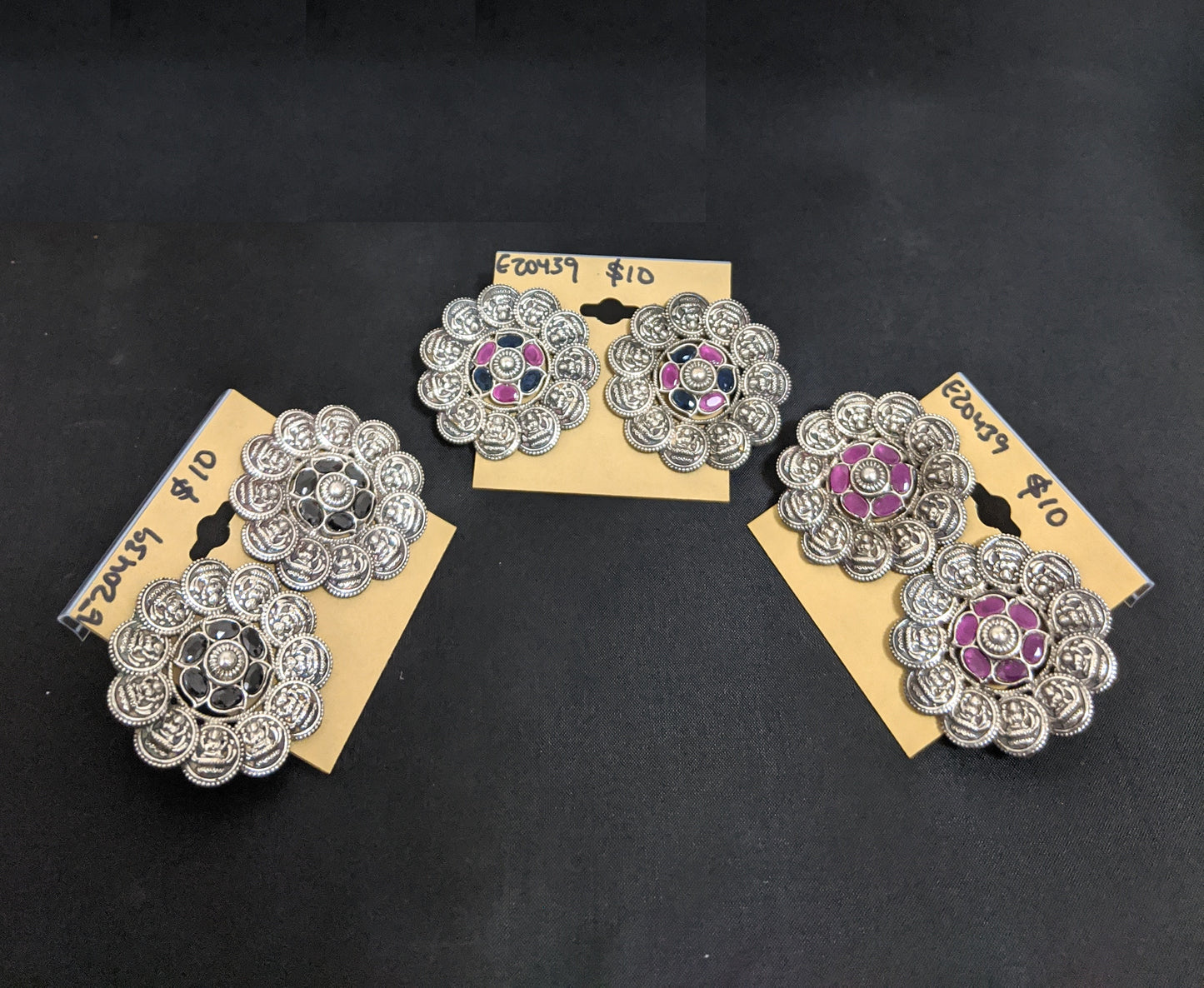 German silver Goddess Lakshmi large stud earrings - Simpliful