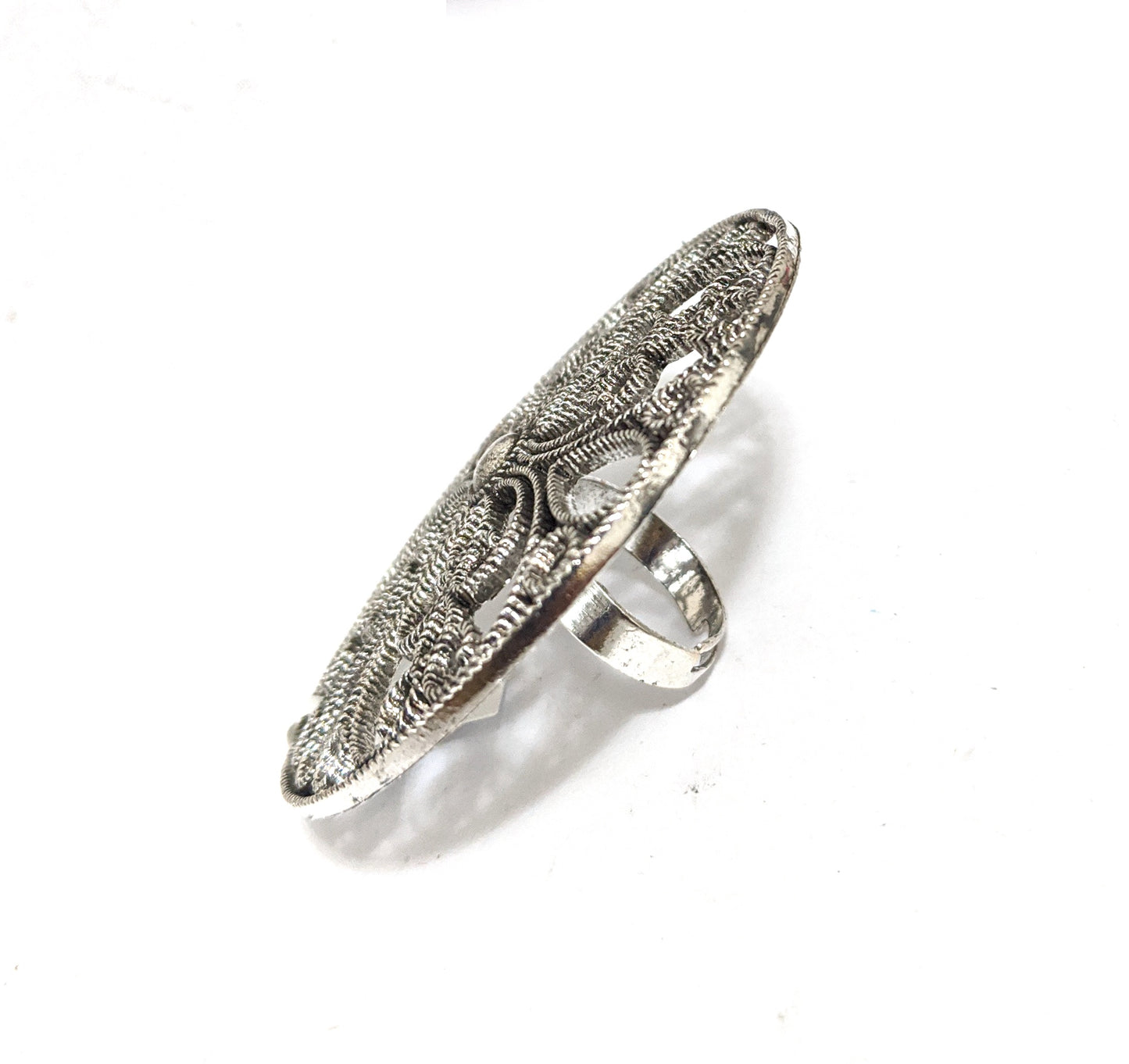 XXL Size Oxidized flower Round Adjustable Finger ring - Simpliful