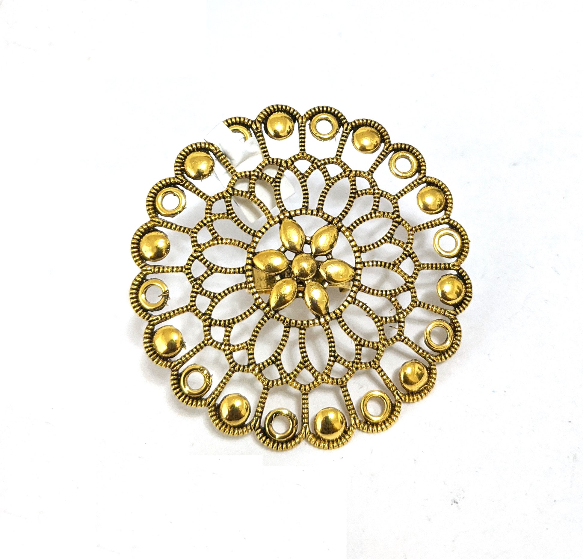 XXL Size Antique gold flower Round Adjustable Finger ring - Simpliful