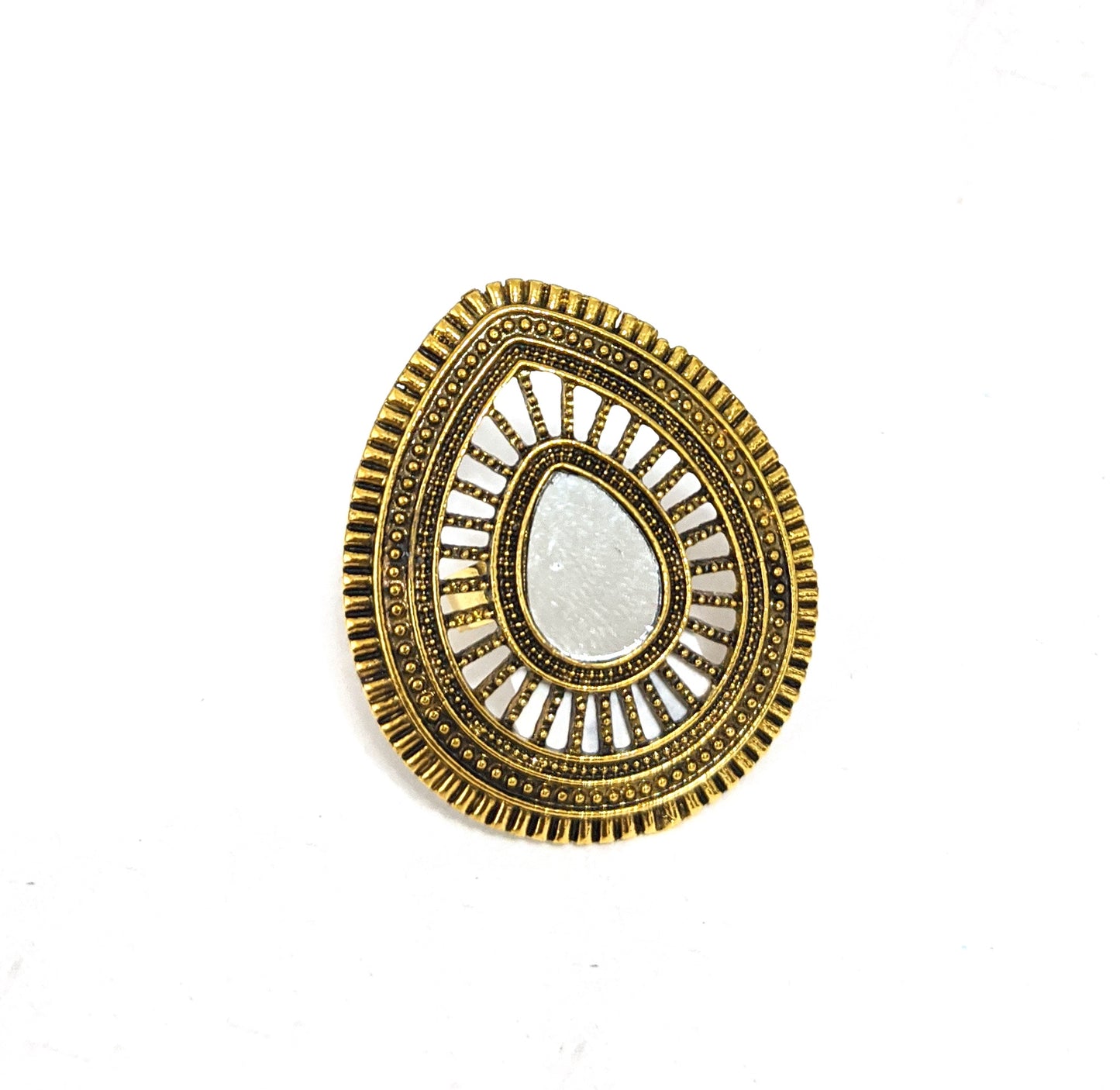 Mirror work Antique Gold adjustable finger ring - 3 designs - Simpliful