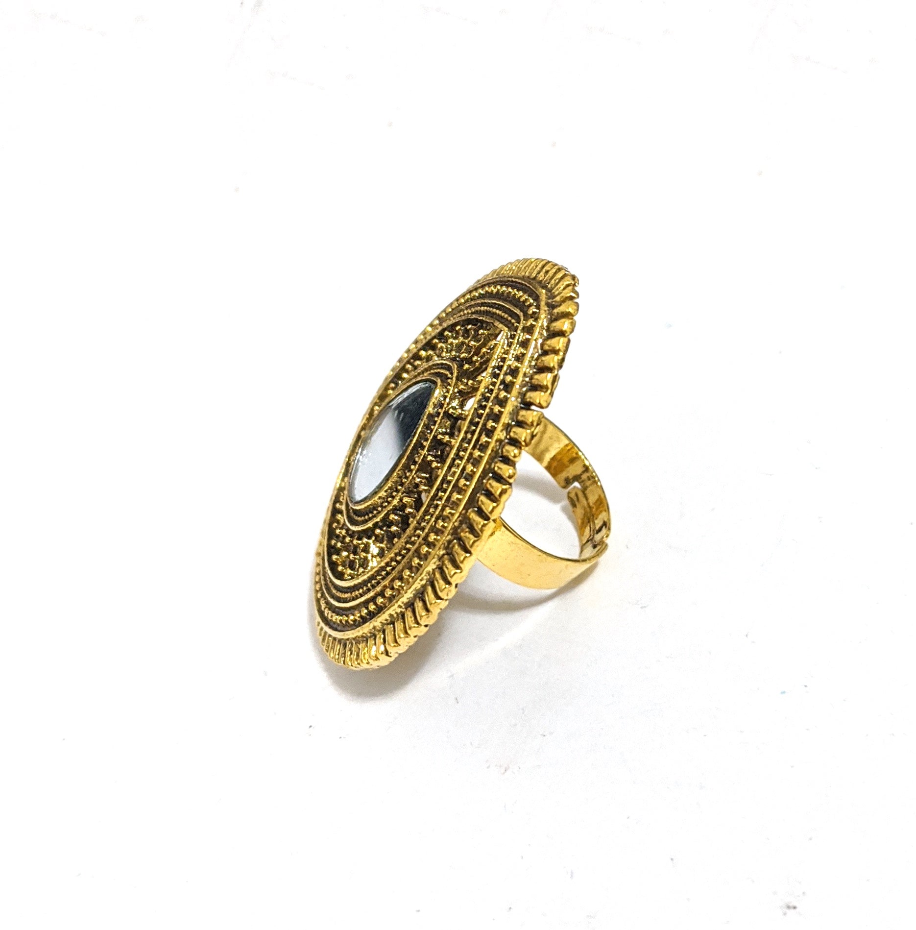 Mirror work Antique Gold adjustable finger ring - 3 designs - Simpliful