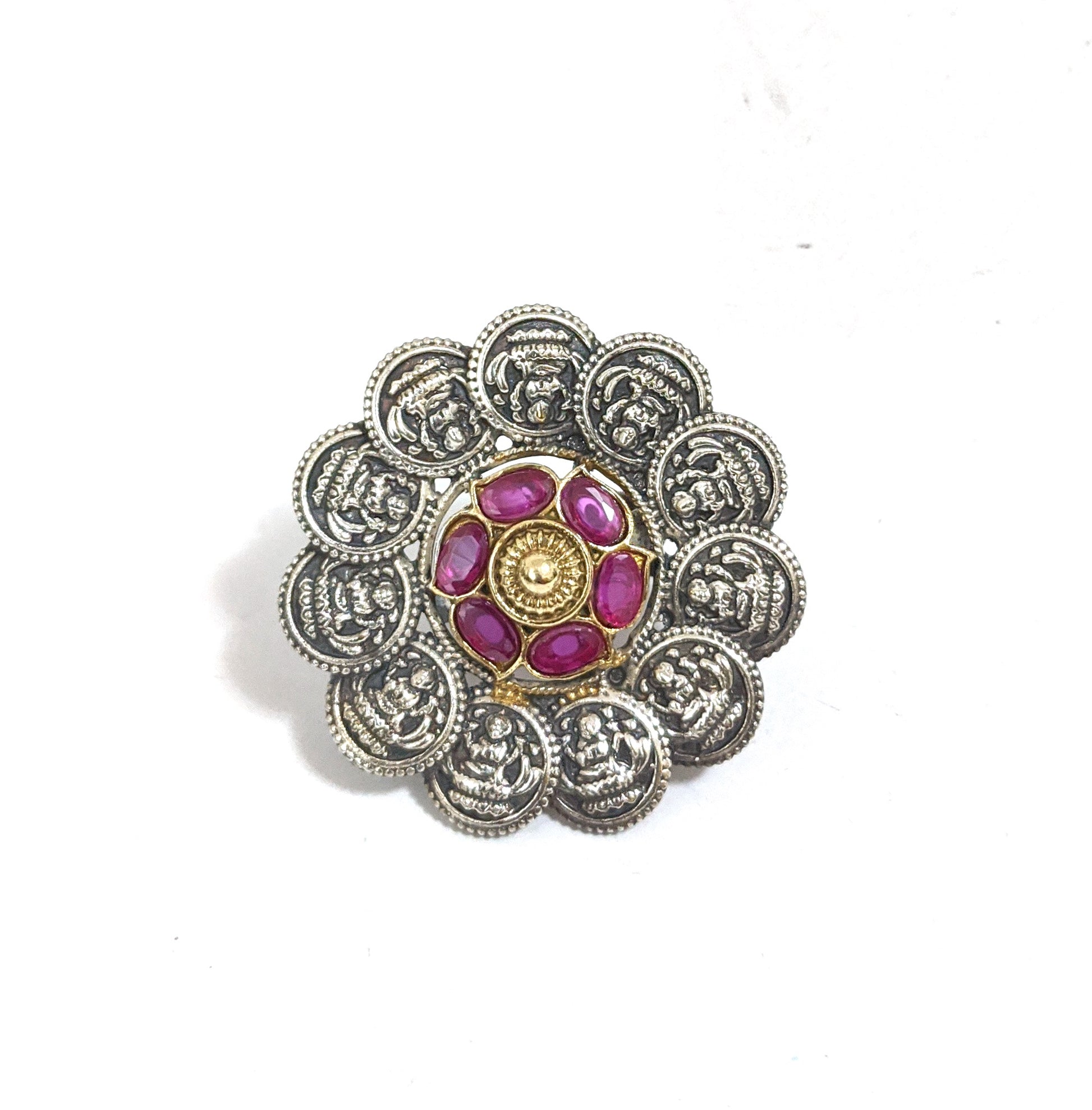Dual tone German Silver Goddess Lakshmi Adjustable Finger rings - Simpliful