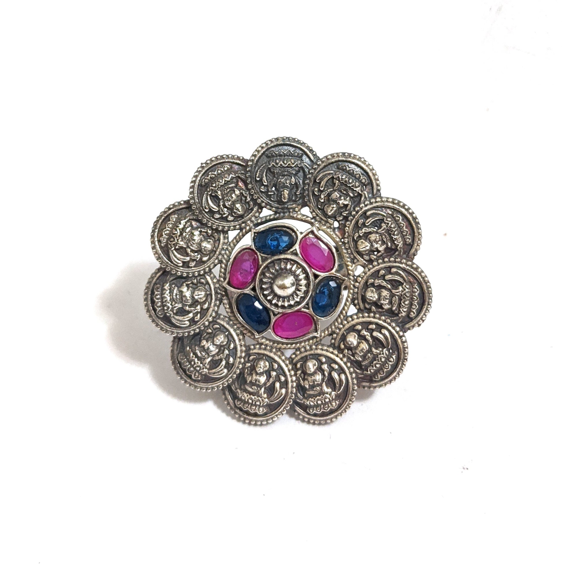German silver Goddess Lakshmi Adjustable Finger rings - Simpliful