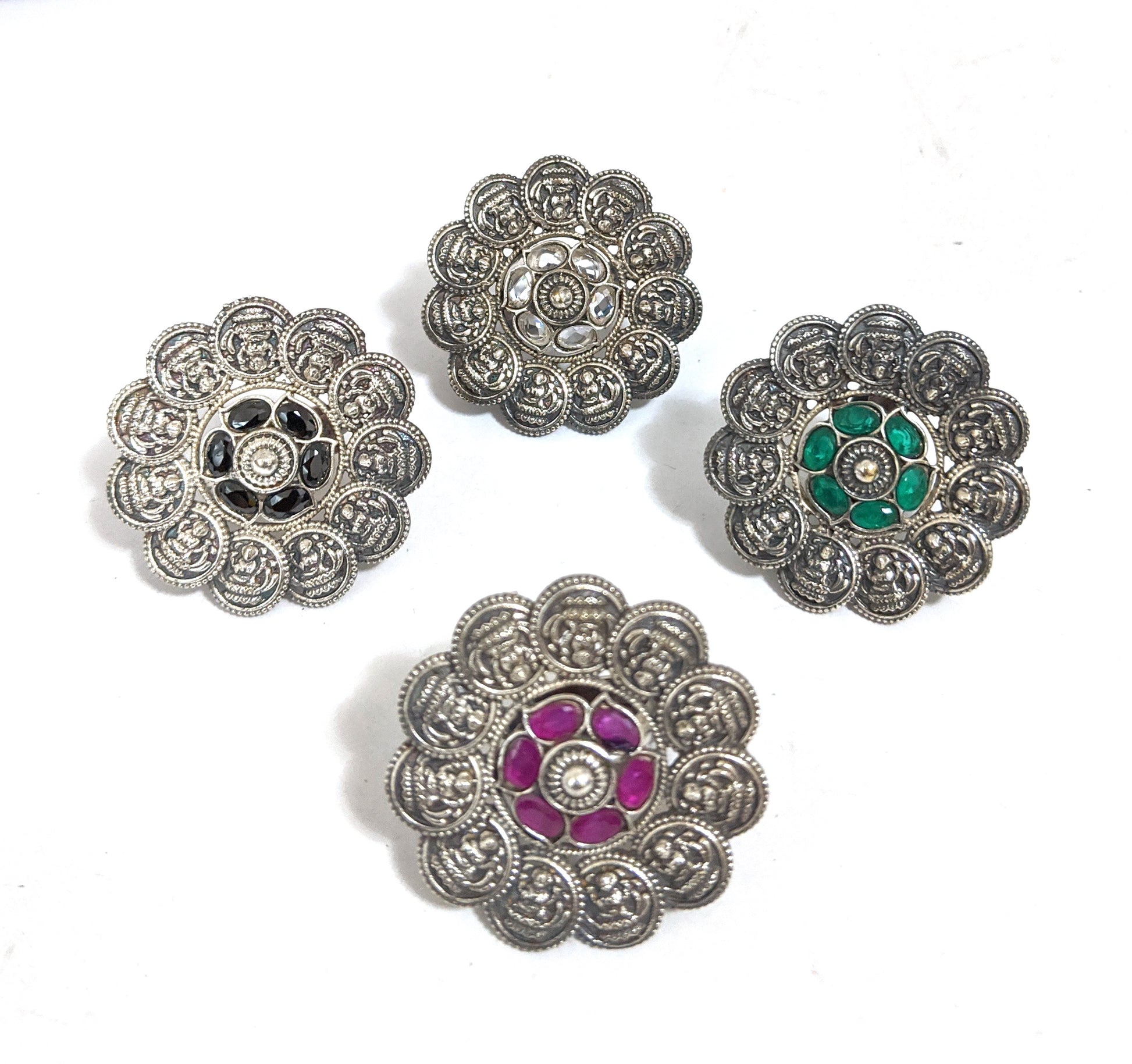 German silver Goddess Lakshmi Adjustable Finger rings - Simpliful