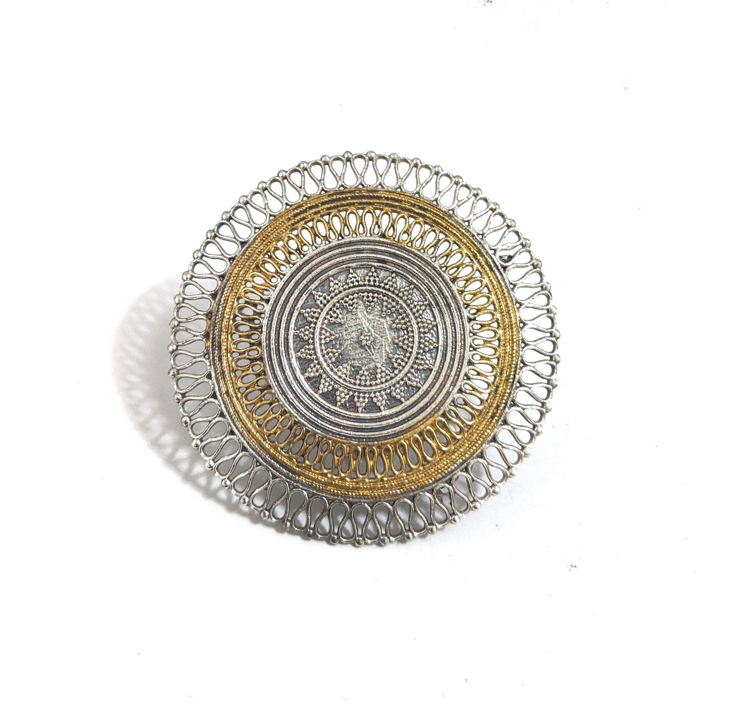 Dual tone XL size filigree design german silver adjustable finger ring - Simpliful