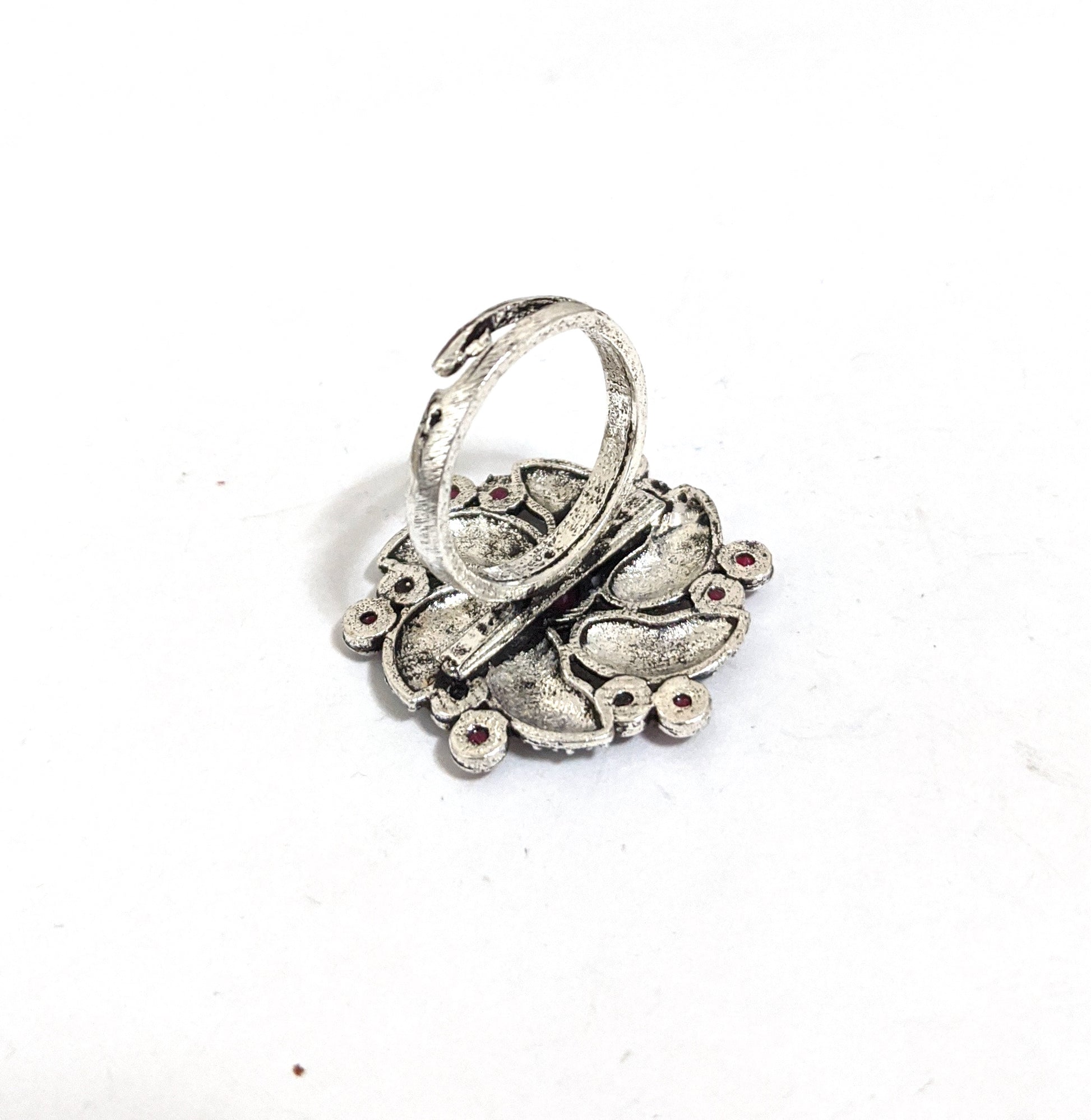 Oxidized silver Peacock flower design Adjustable Finger rings - Simpliful