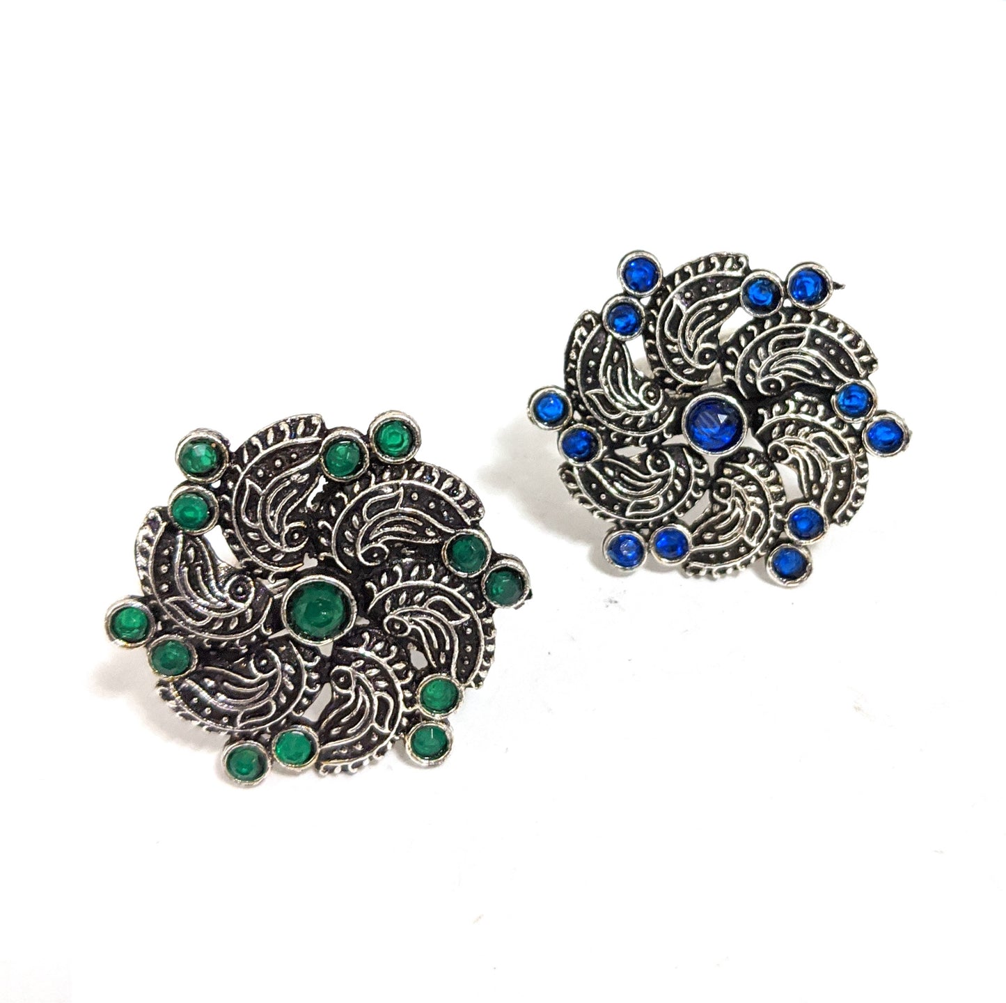 Oxidized silver Peacock flower design Adjustable Finger rings - Simpliful