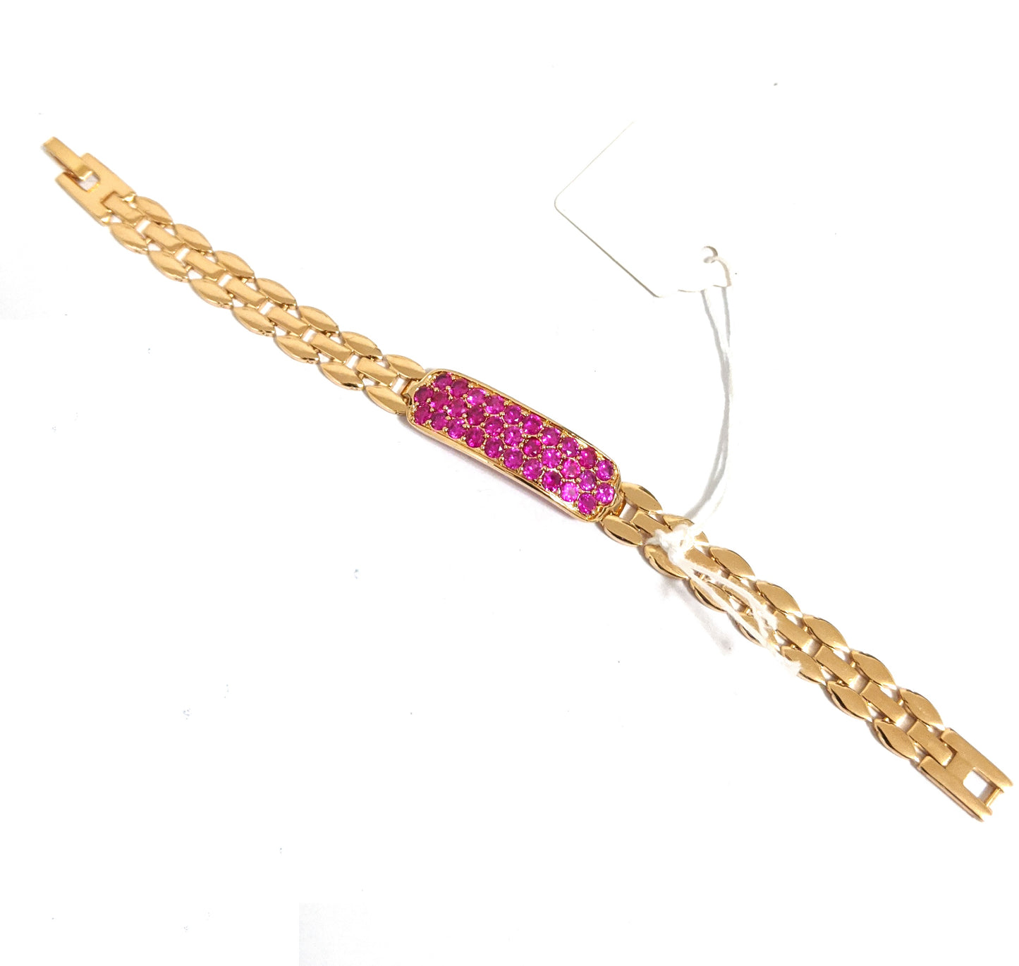 Pink Cz stone rectangle center gold plated Bracelet - Simpliful