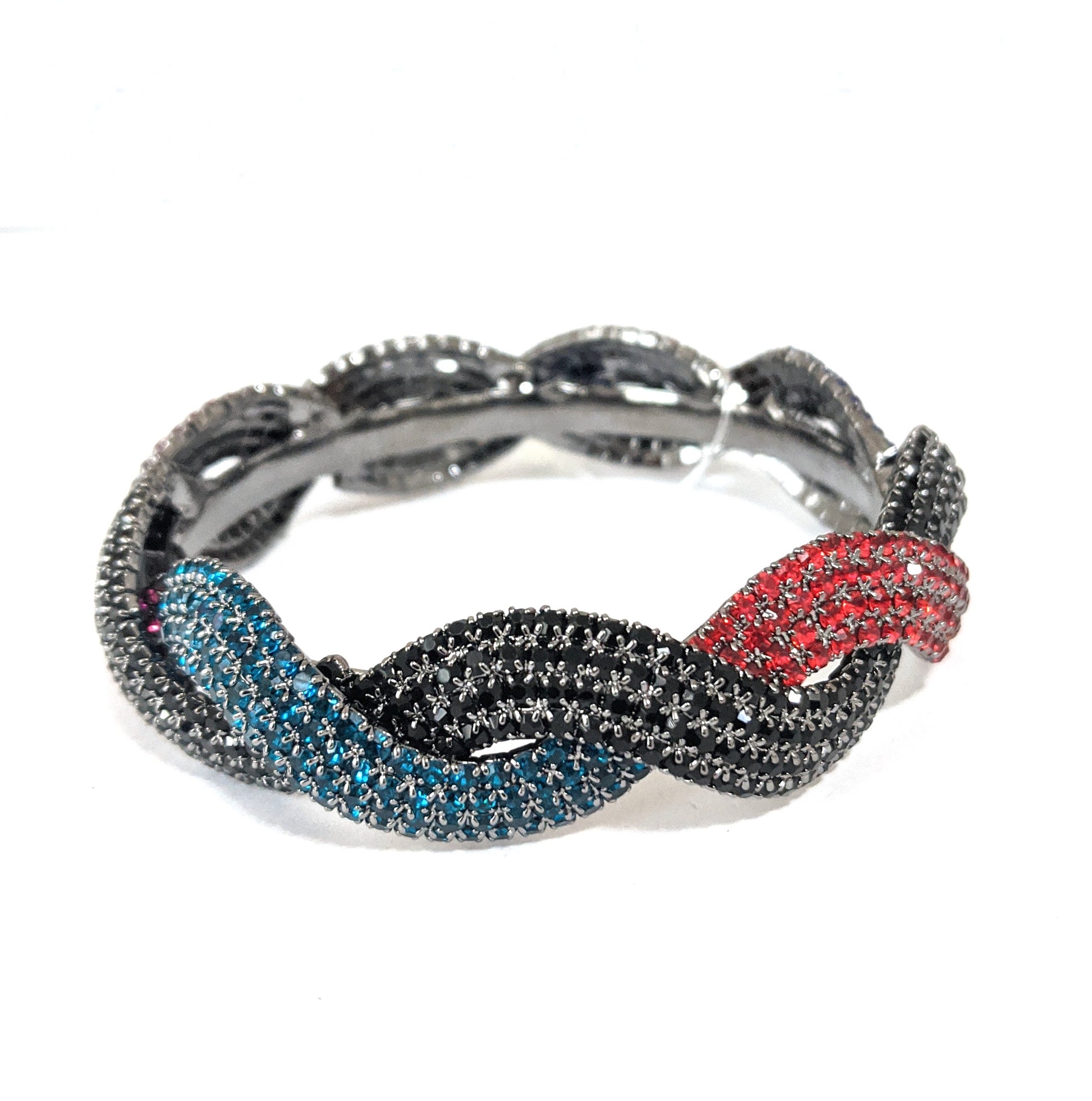 Wavy design Multi color austrian crystal embedded black plating single kada - Simpliful