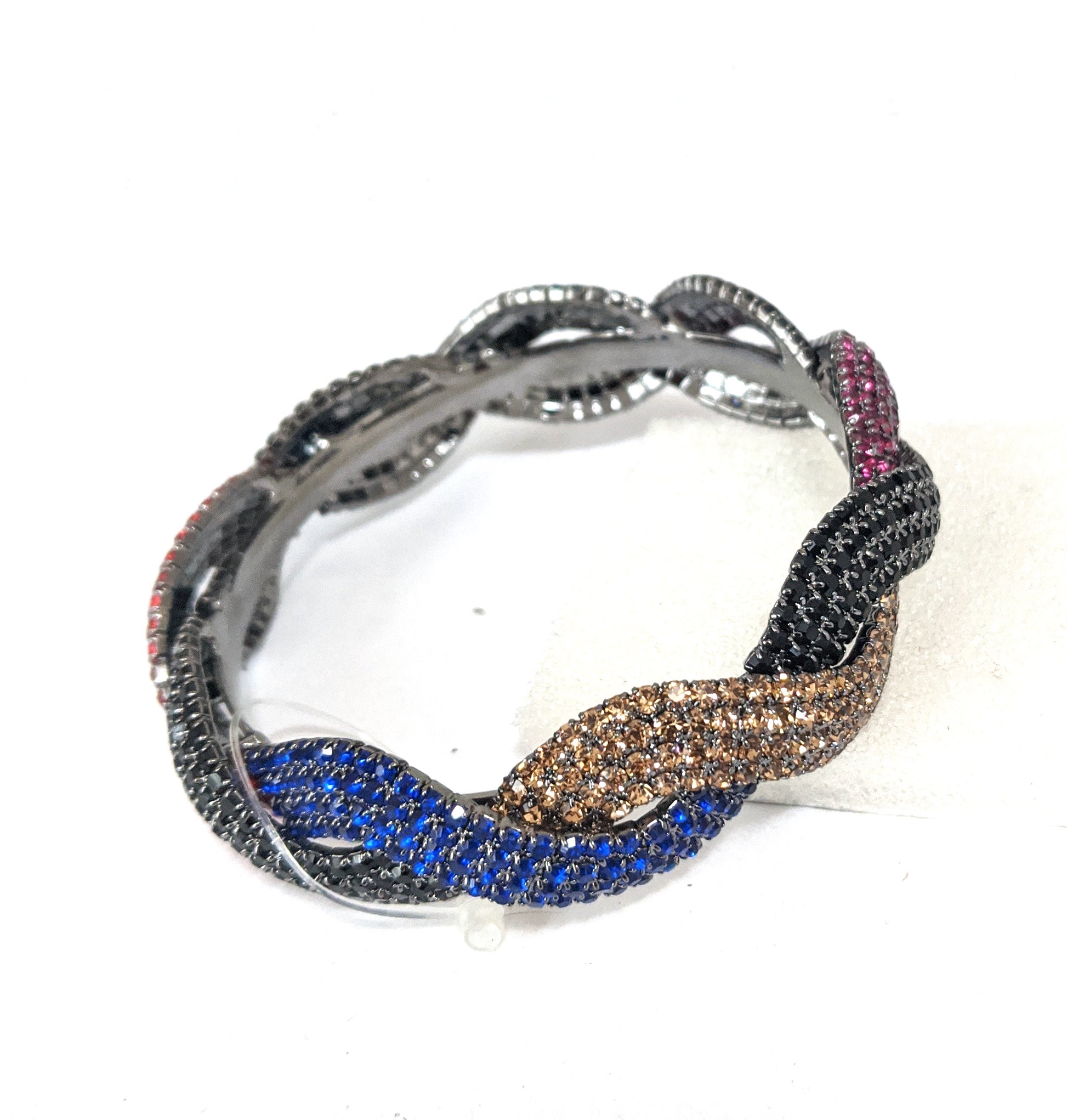 Wavy design Multi color austrian crystal embedded black plating single kada - Simpliful