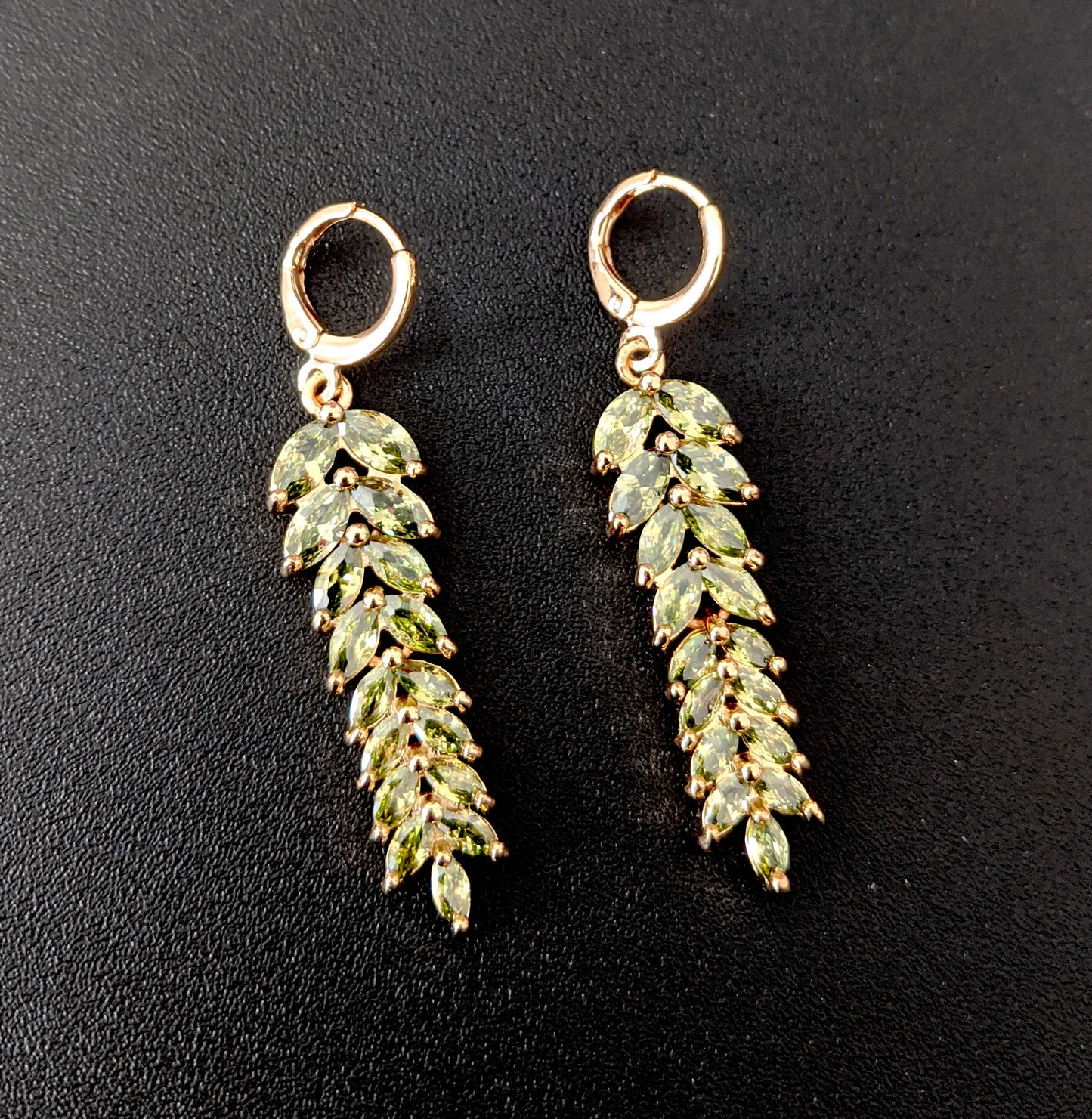 Leaf design CZ stone ring style drop earring - Simpliful