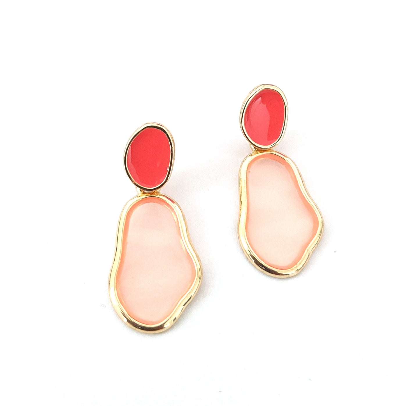 Enamel work stud with transparent resin sheet filled geometric shape earring - Simpliful