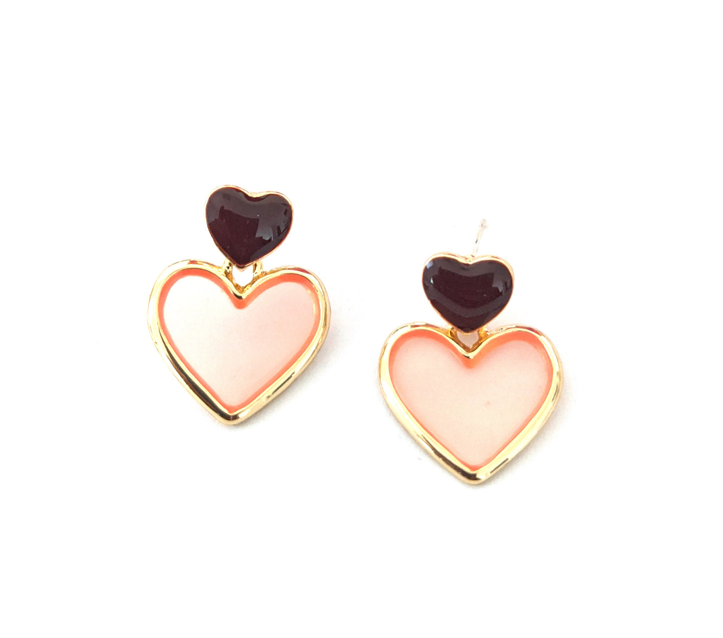 Heart design enamel work stud with transparent resin sheet filled dangle earring - Simpliful