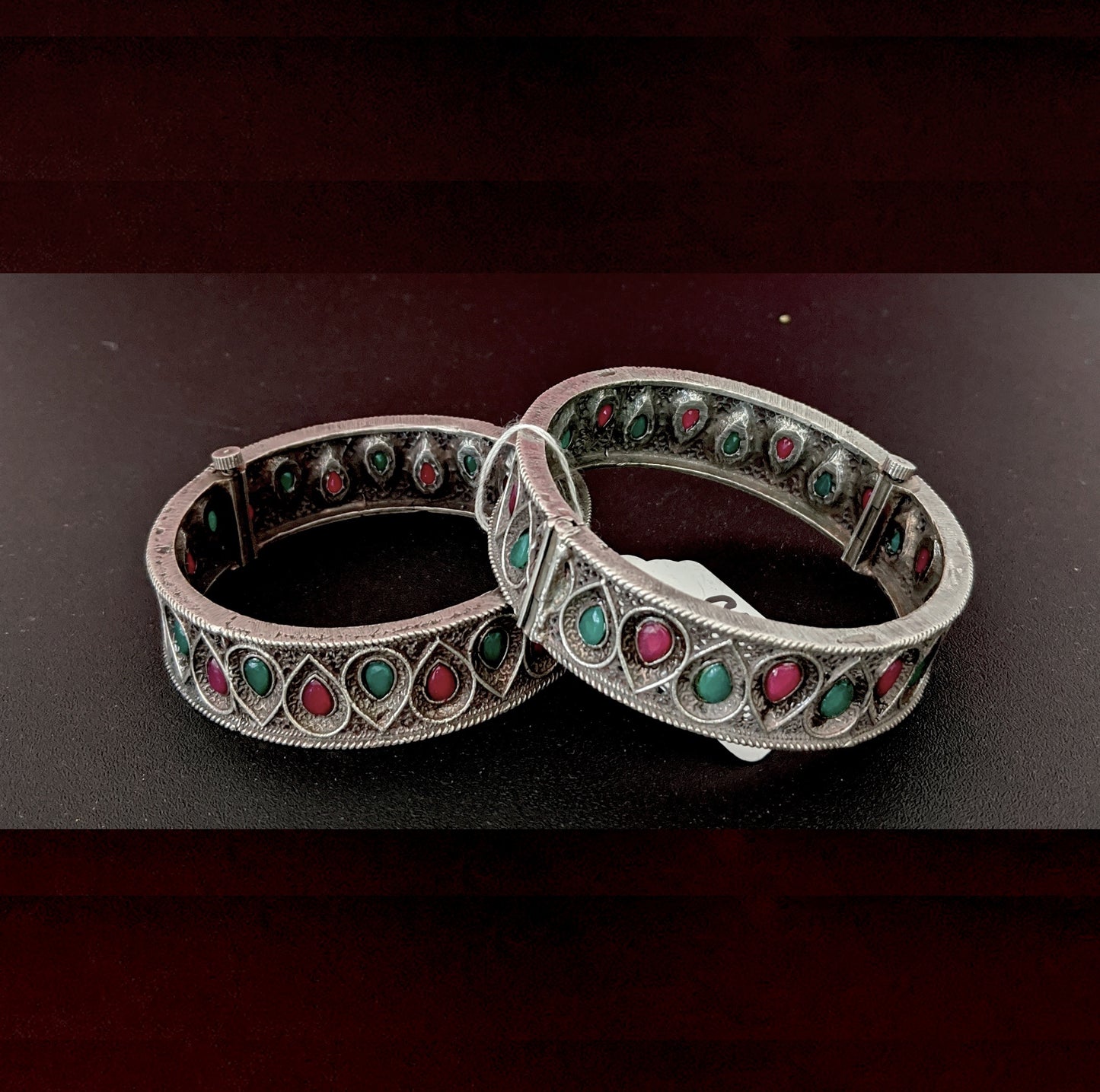Black gun metal teardrop design broad openable bangles - Simpliful