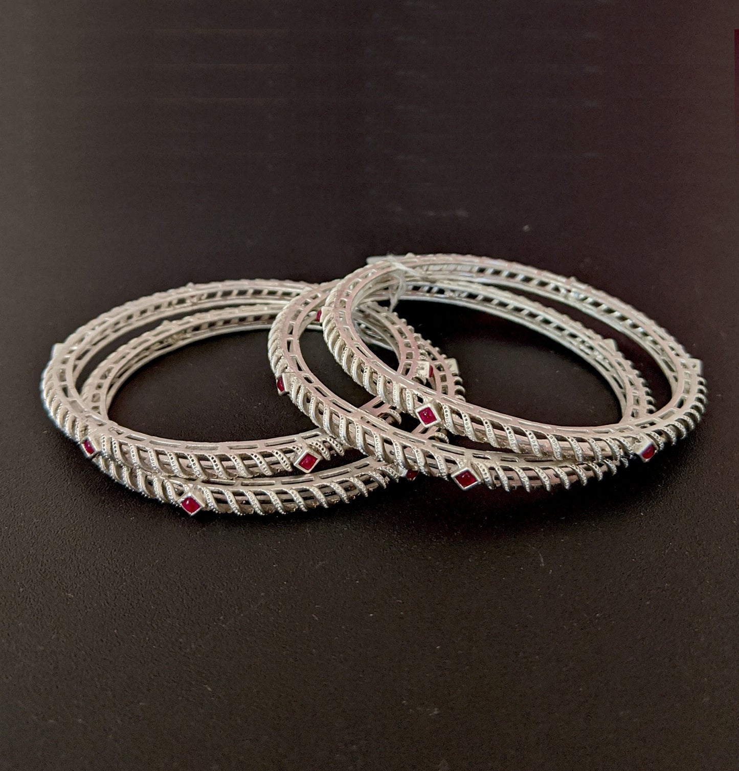 Silver matte finish Oxidized spiral bangles