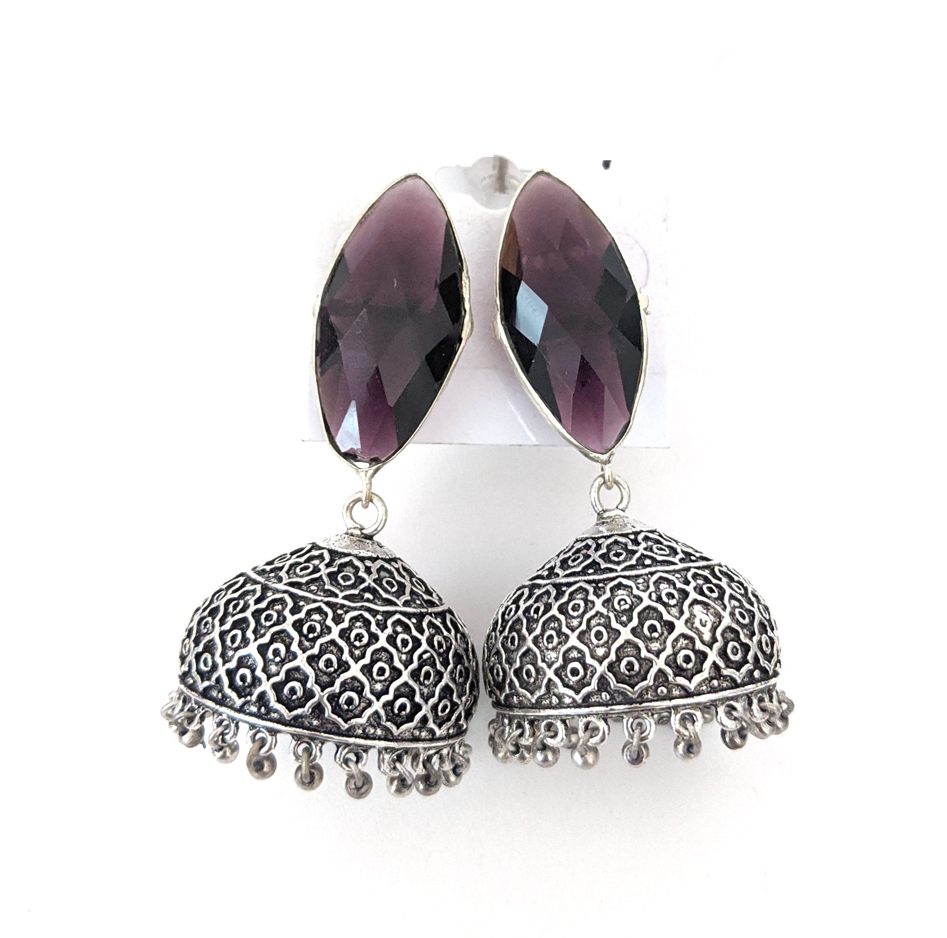 Oxidized silver colorful jhumka - 4 designs - Simpliful