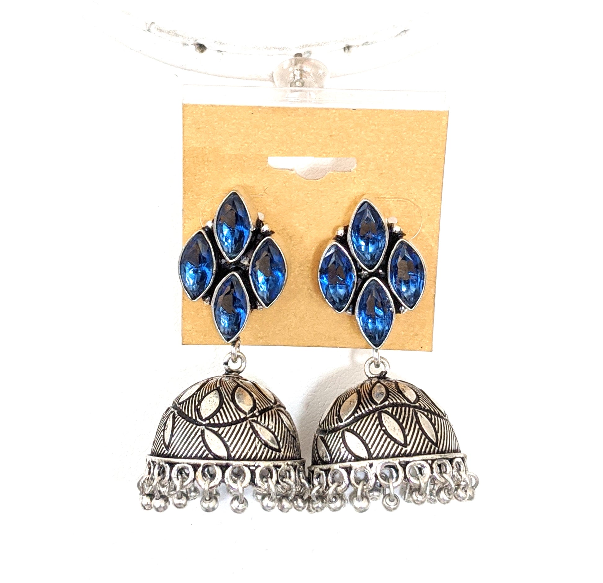 Oxidized silver CZ jhumka earrings - 2 designs - Simpliful