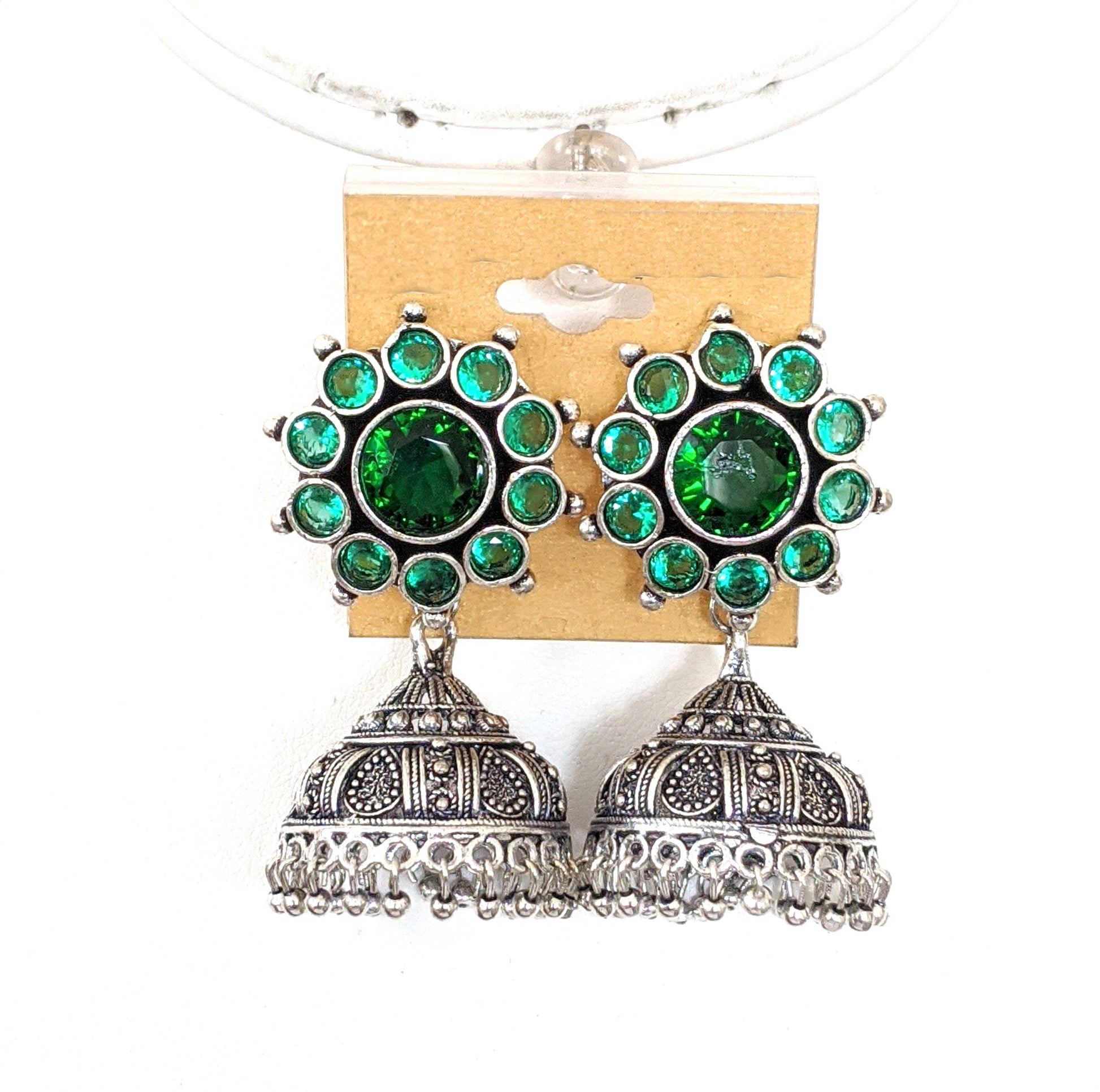 Oxidized silver CZ jhumka earrings - 2 designs - Simpliful