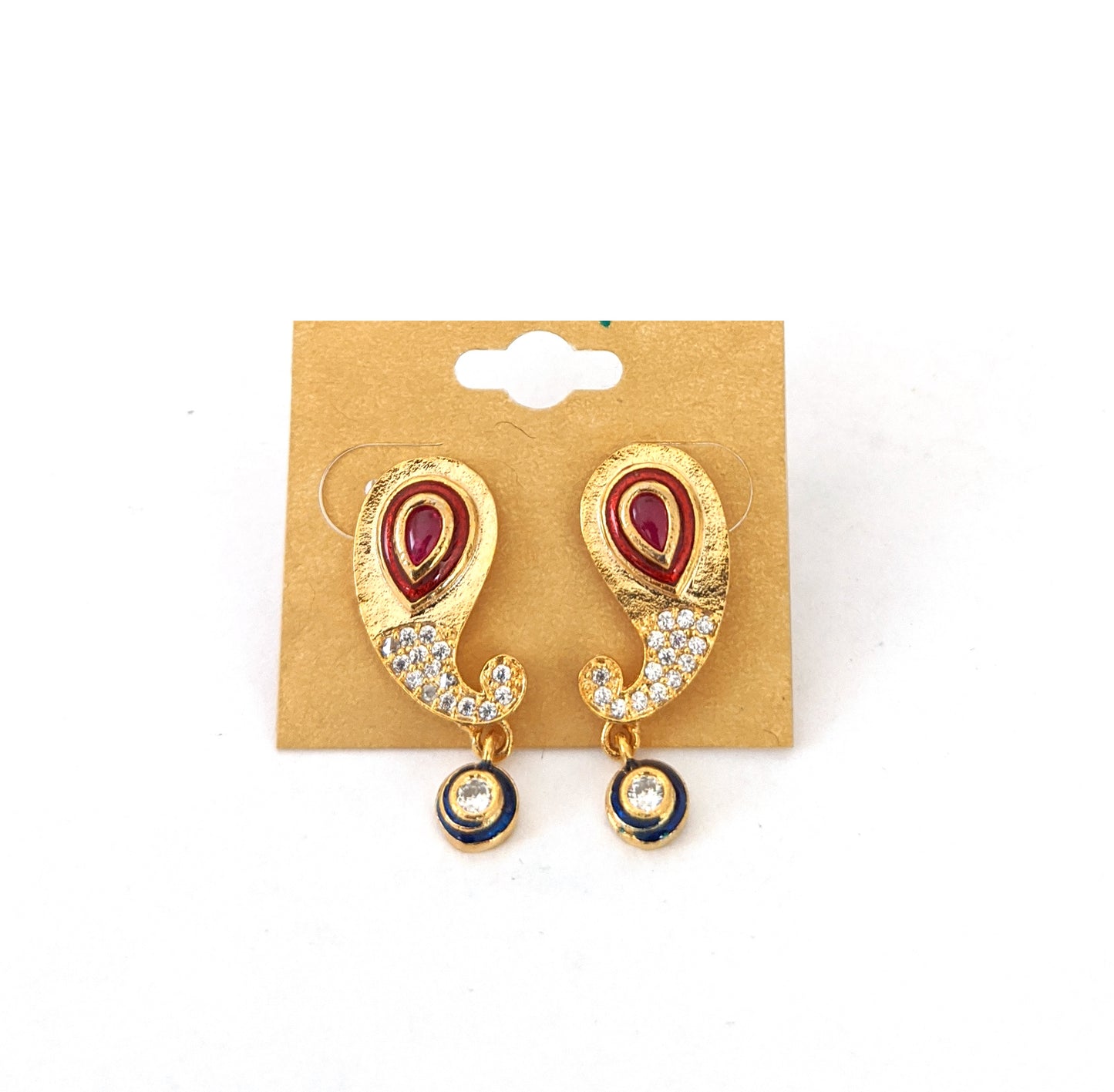Mango design Meenakari work one gram gold CZ Stud Earrings - Simpliful