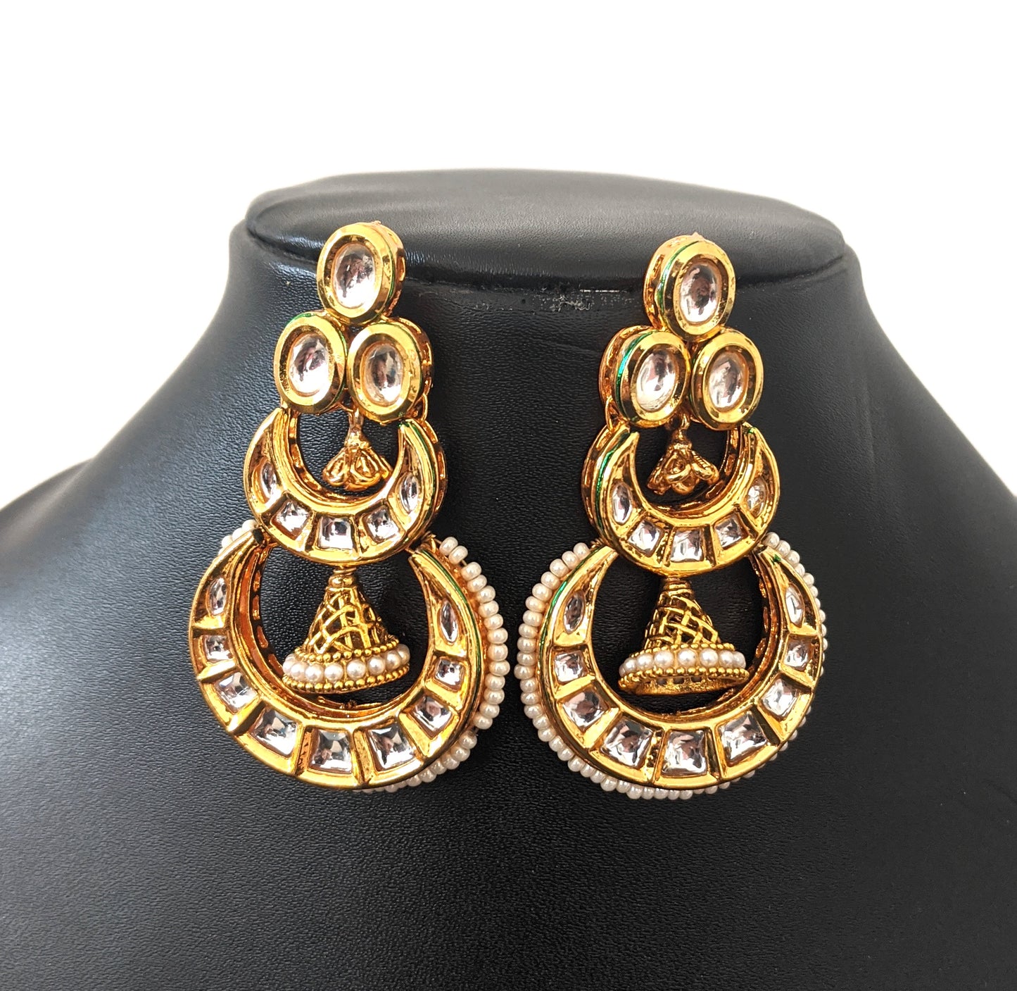 Double Chandbali Kundan Party wear Earring - Simpliful