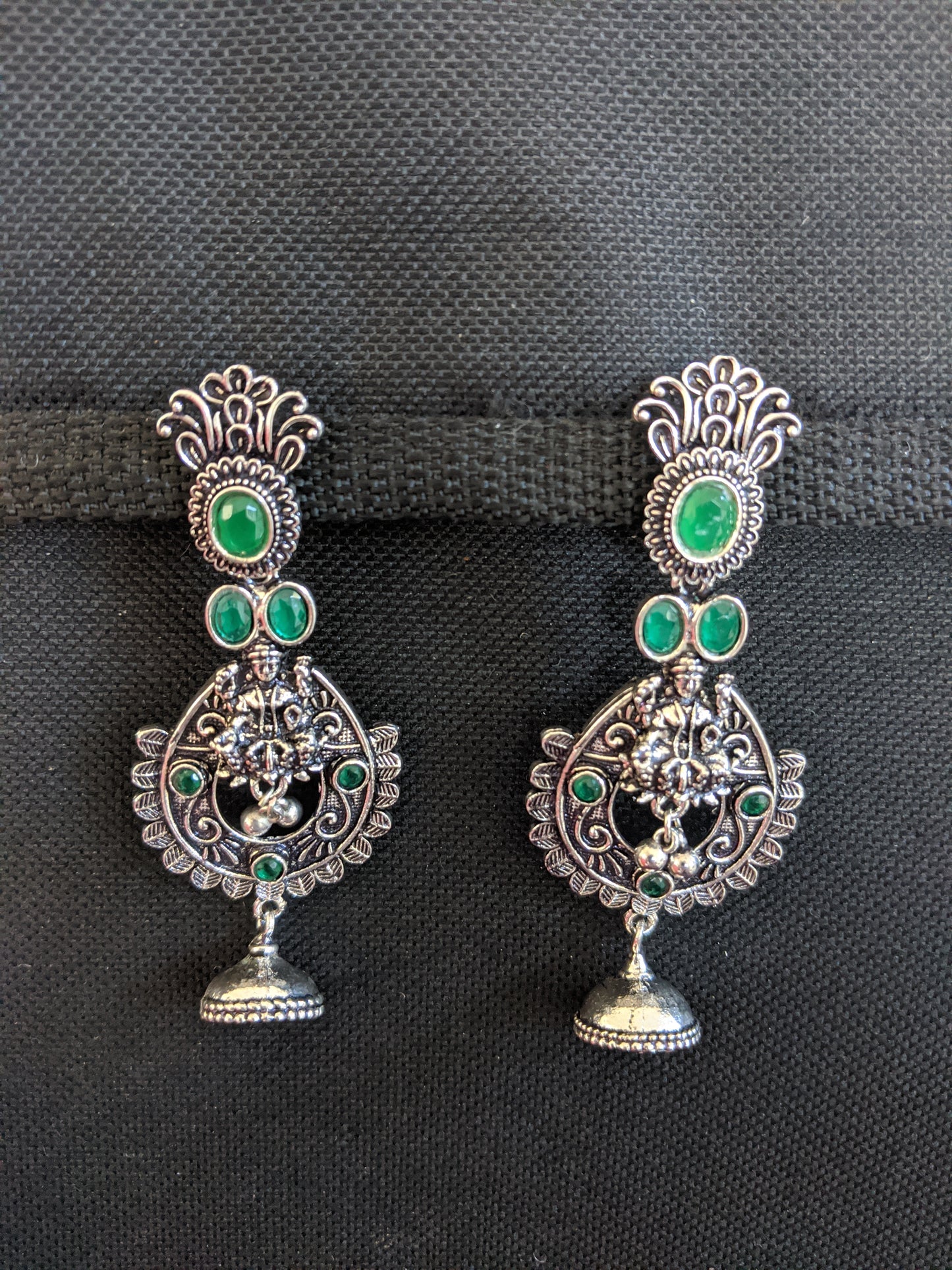 Goddess Lakshmi Black metal / Silver plating CZ stone Earrings