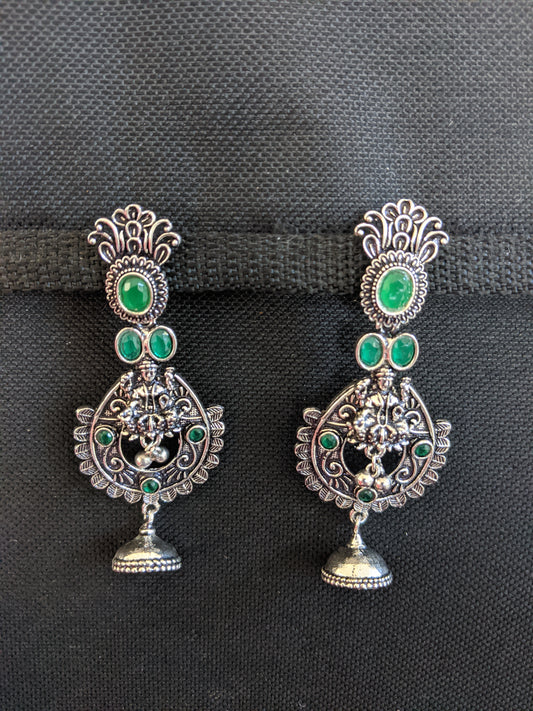 Goddess Lakshmi Black metal / Silver plating CZ stone Earrings
