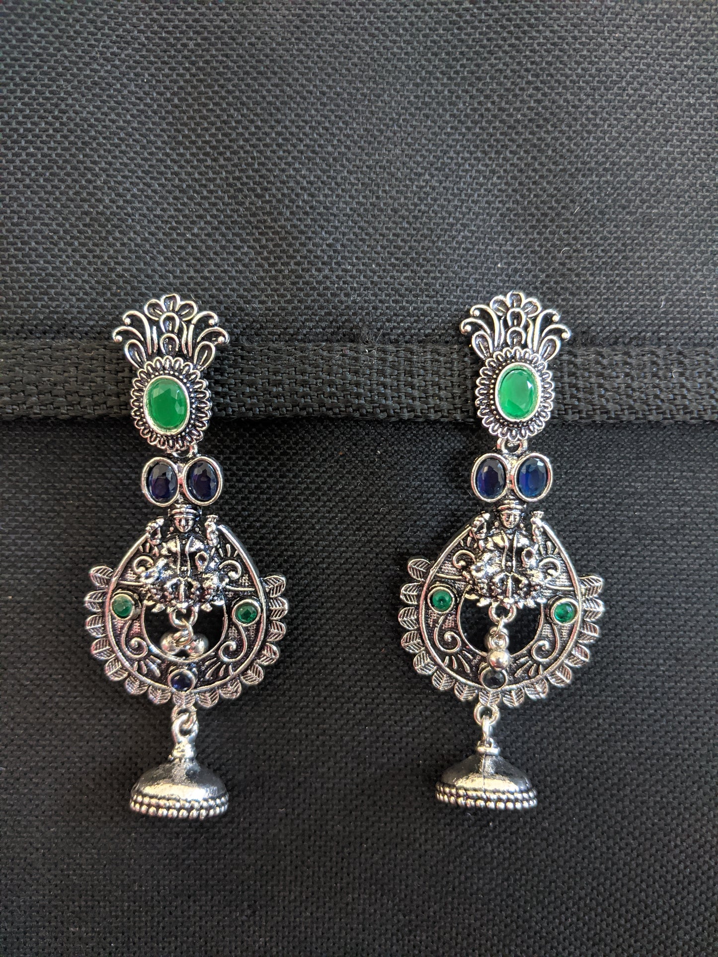 Goddess Lakshmi Black metal / Silver plating CZ stone Earrings
