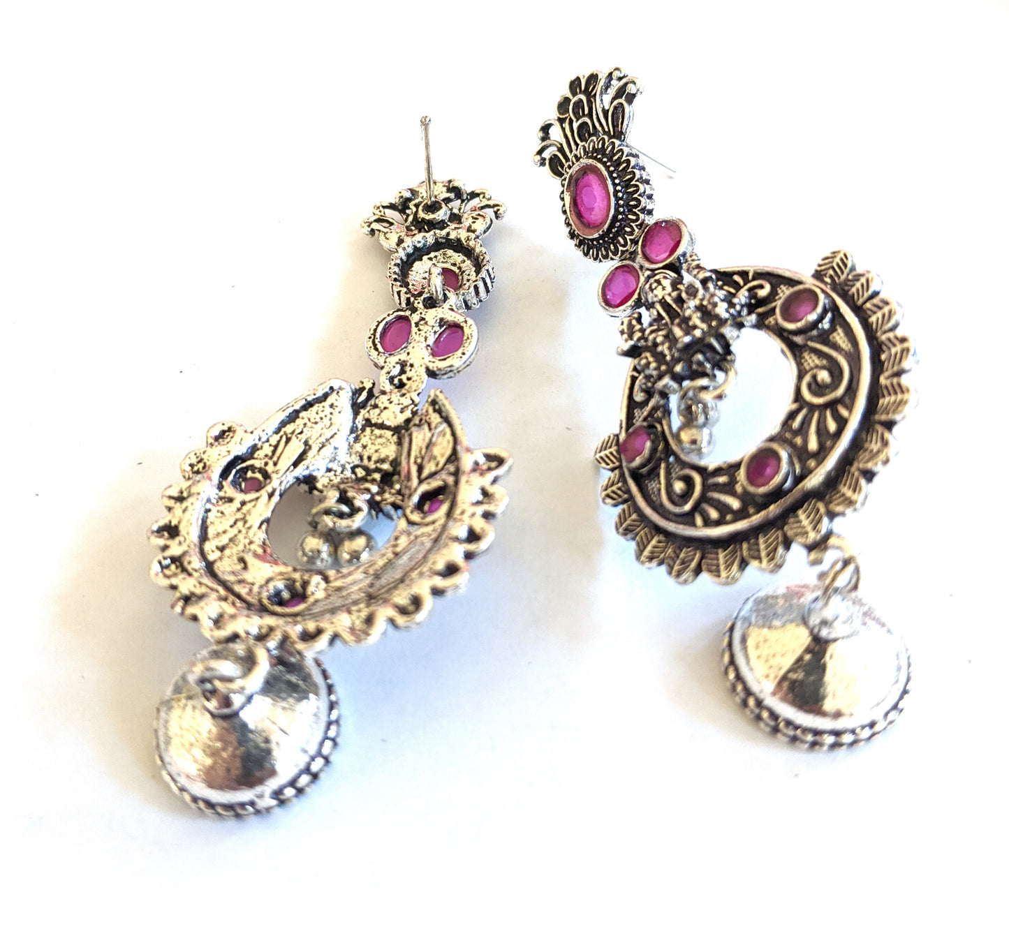 Goddess Lakshmi Black metal / Silver plating CZ stone Earrings