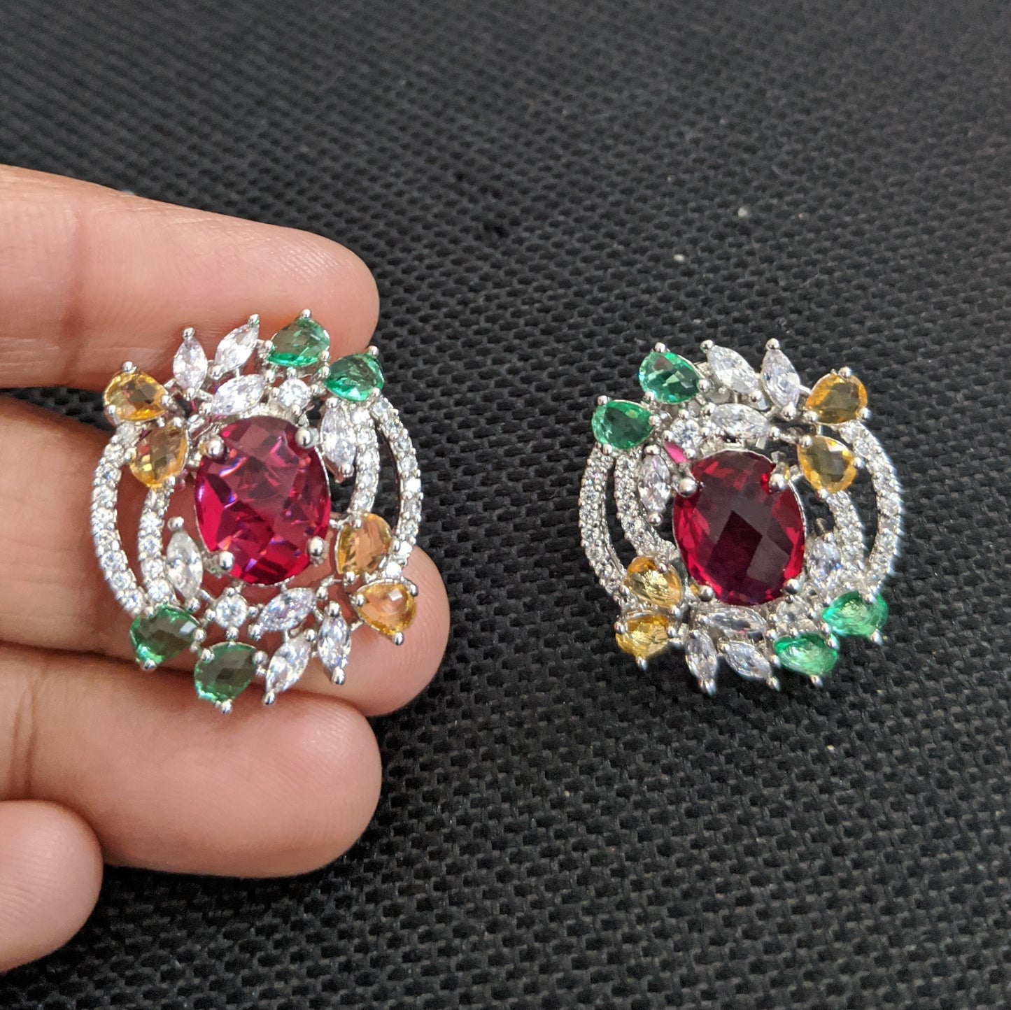 Multi color CZ stone Stud Earrings - Design 2