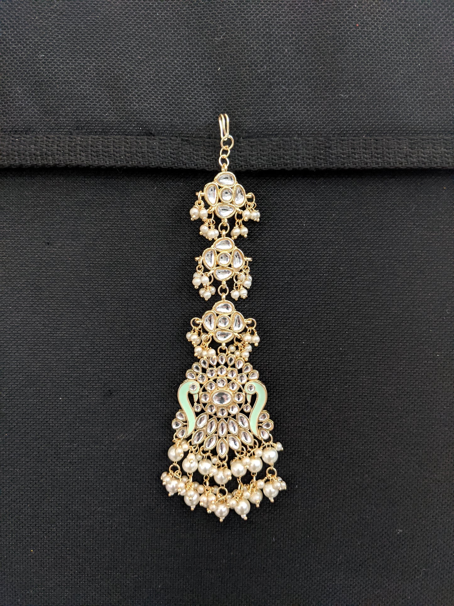 XL Peacock design Kundan like stone embedded Enamel work Maang Tikka