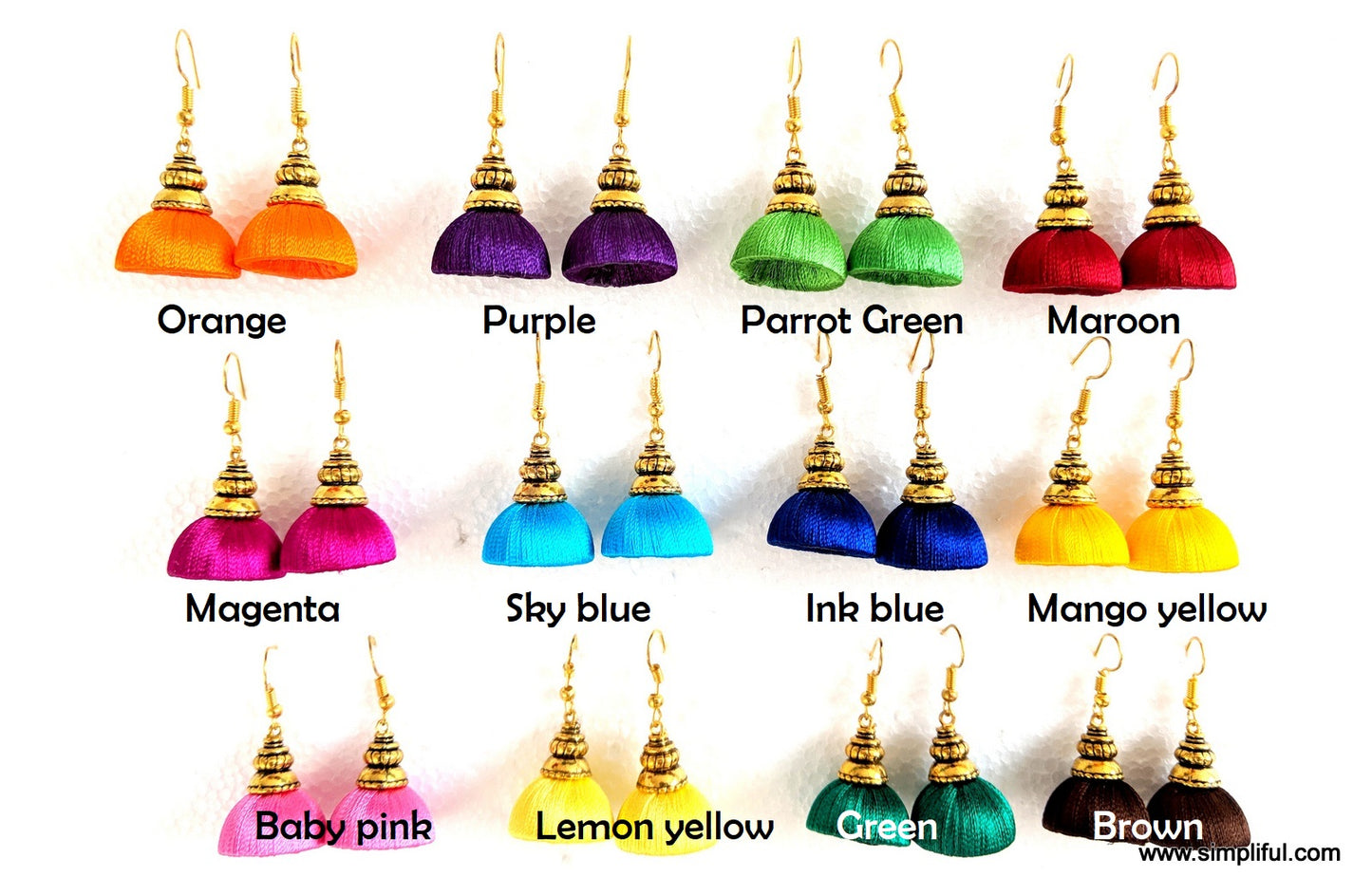 Silk Thread Kalasam Gold cap small Jhumka Hook Drop Earring - Simpliful