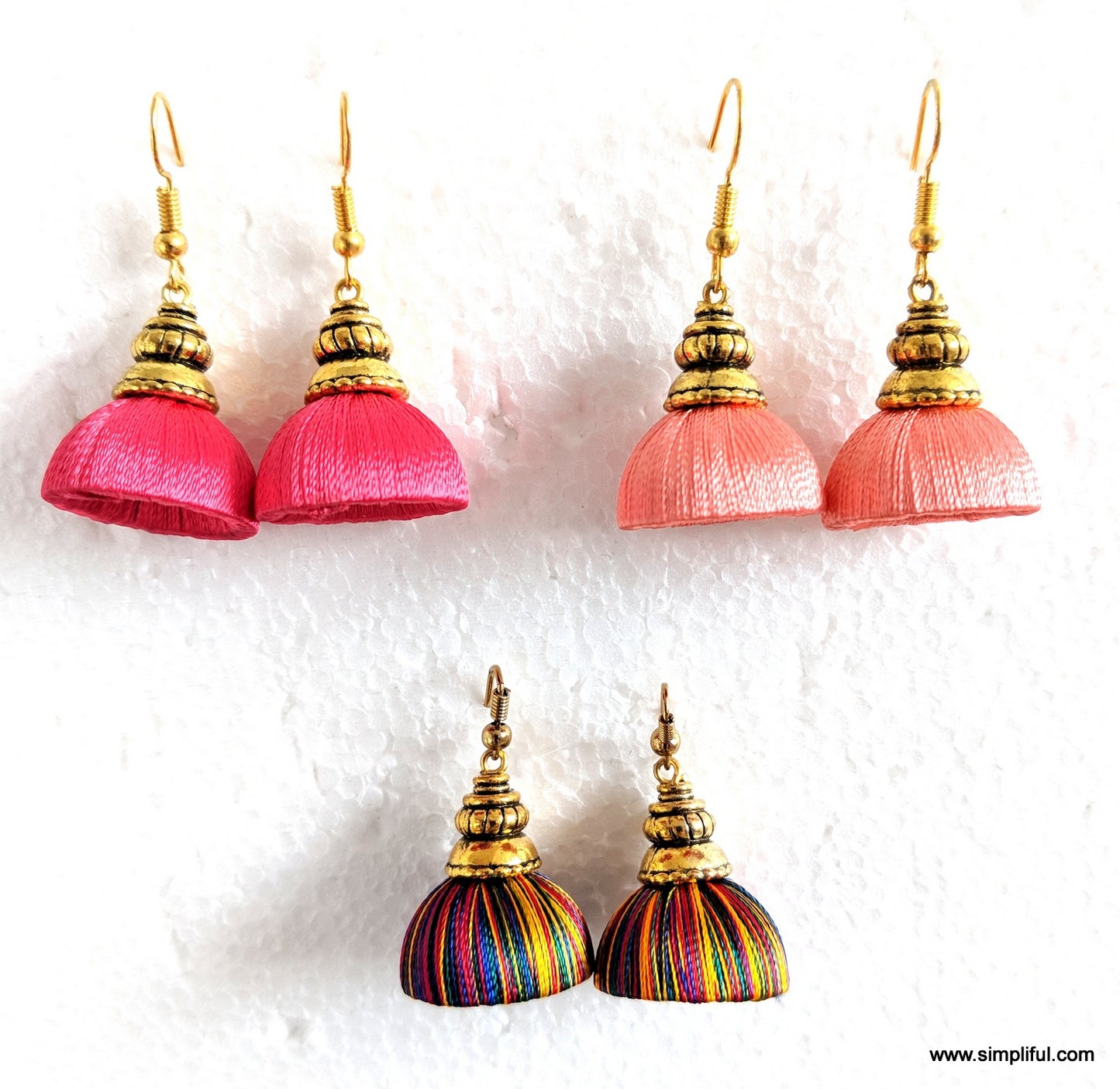 Silk Thread Kalasam Gold cap small Jhumka Hook Drop Earring - Simpliful