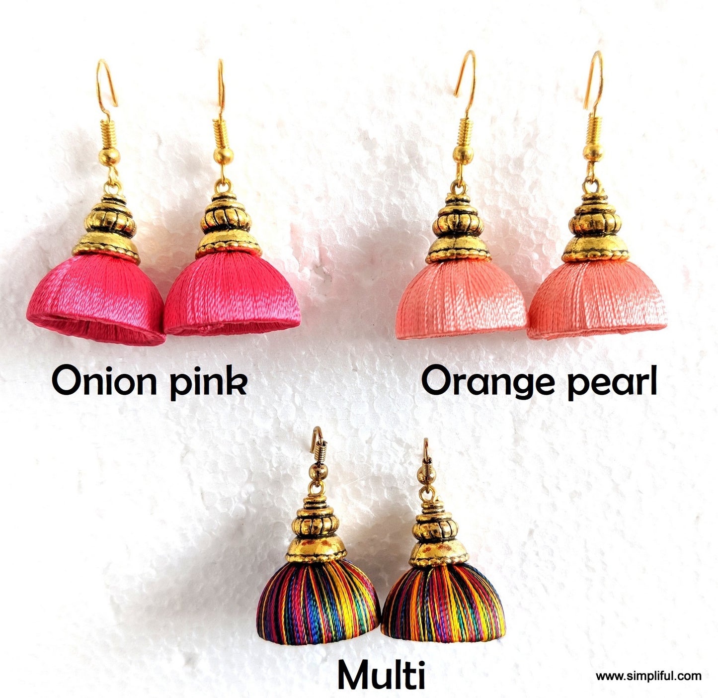 Silk Thread Kalasam Gold cap small Jhumka Hook Drop Earring - Simpliful