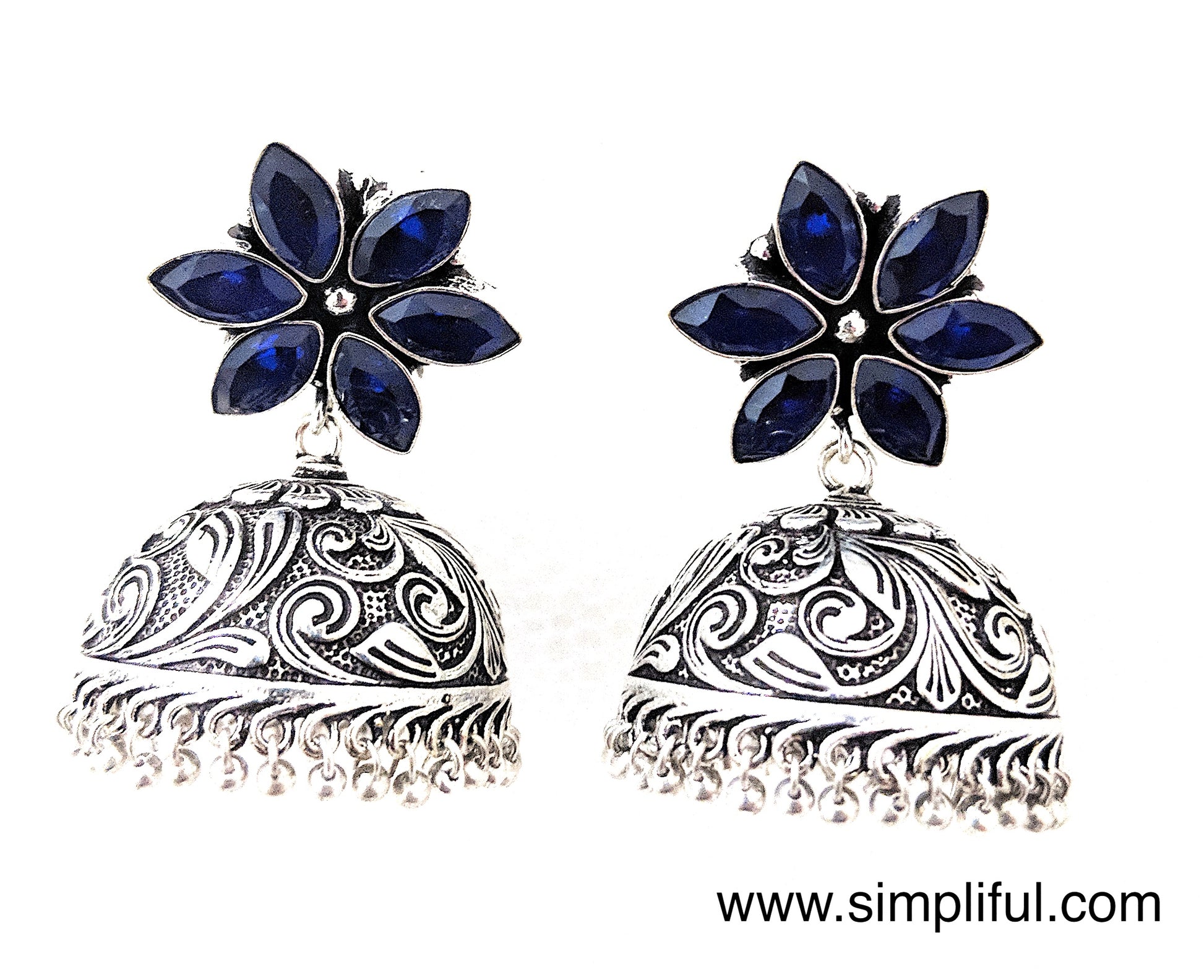 Large Star stud with polki stone Oxidized Large Jhumka Earring - Simpliful