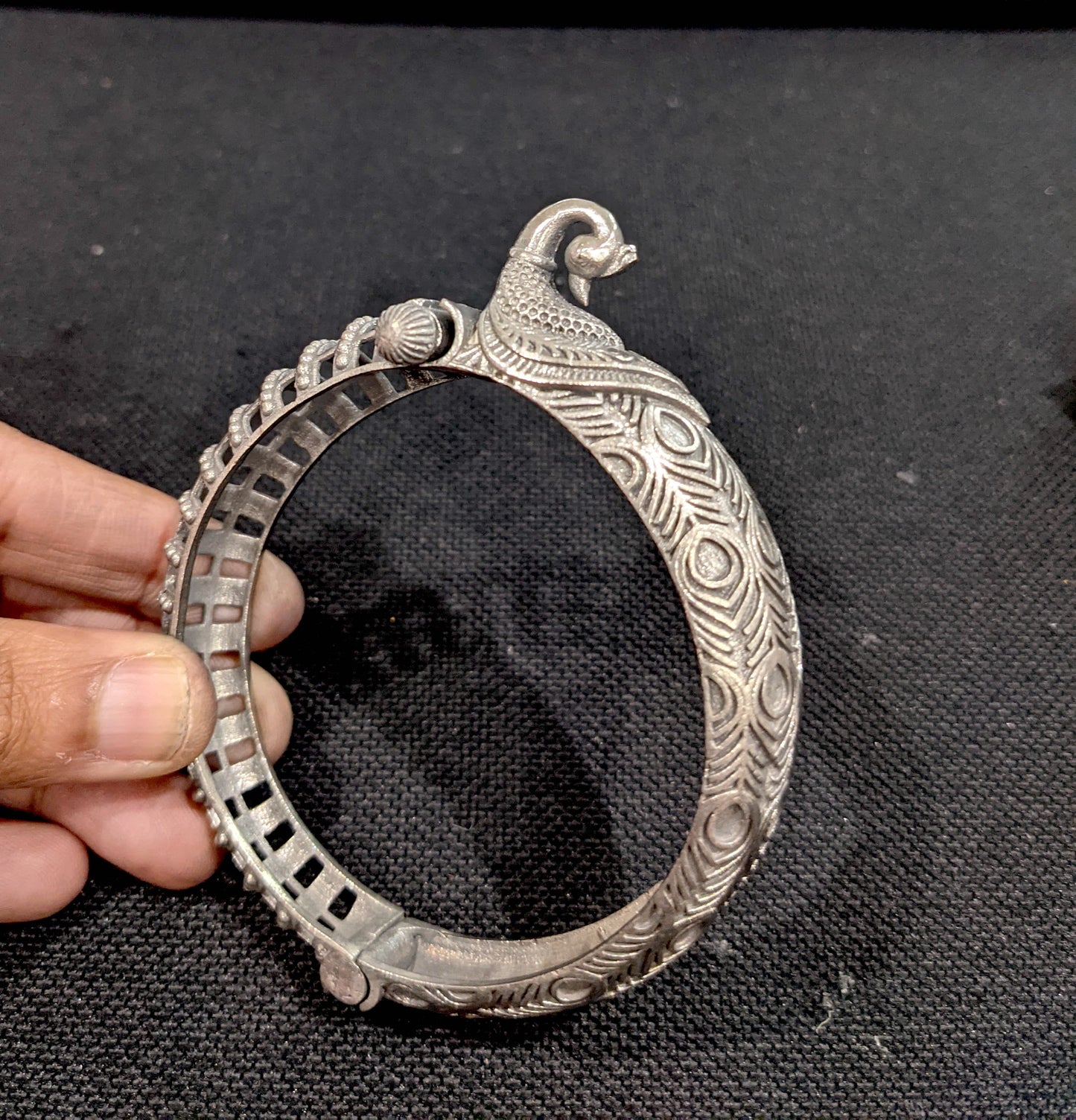 Silver look alike peacock designer bangle kada